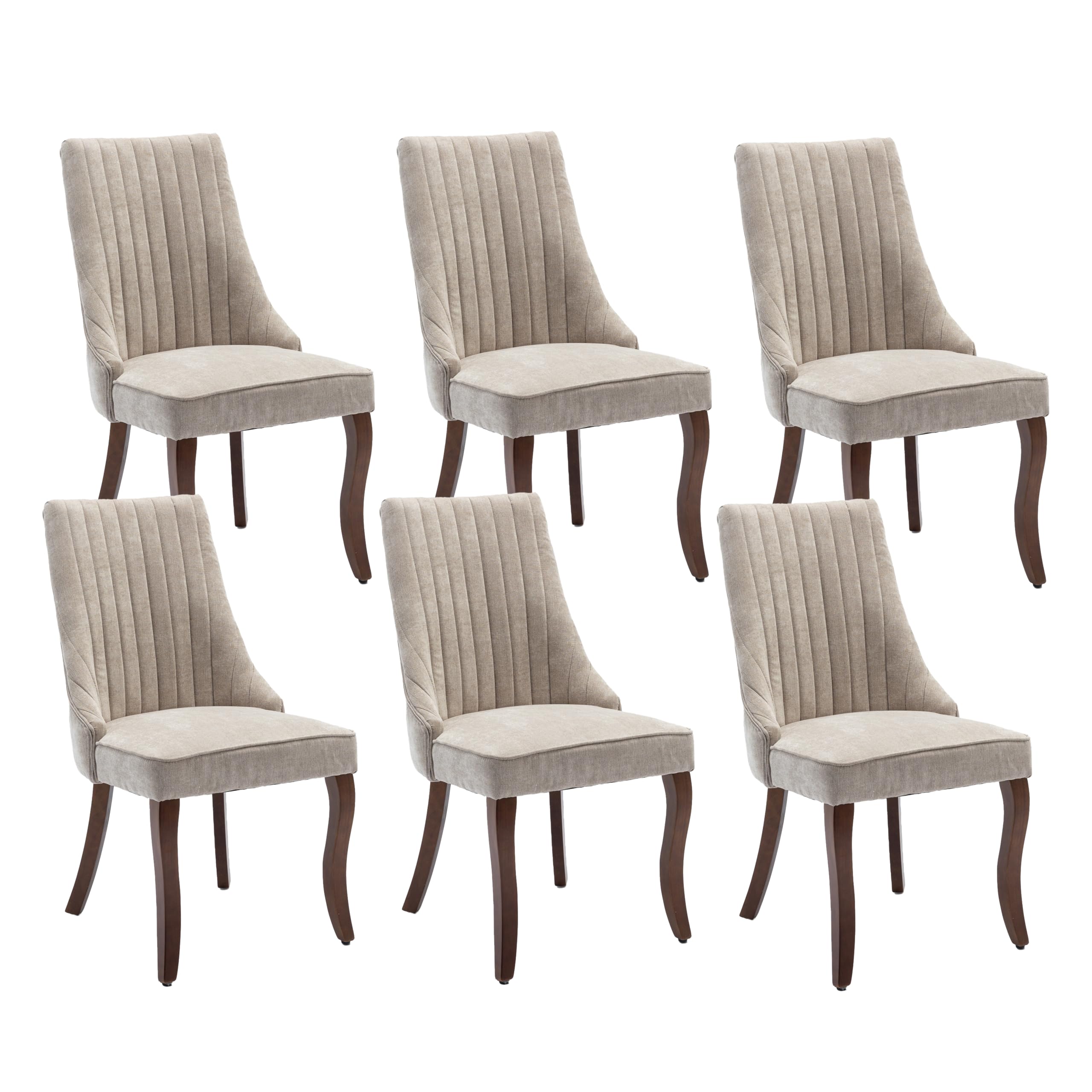 LKTART Upholstered Dining Chairs Set of 6, Solid Wood Kitchen Dining Room Chairs with Thicken Padded and Nailhead Trim for Home Kitchen Bedroom Beige