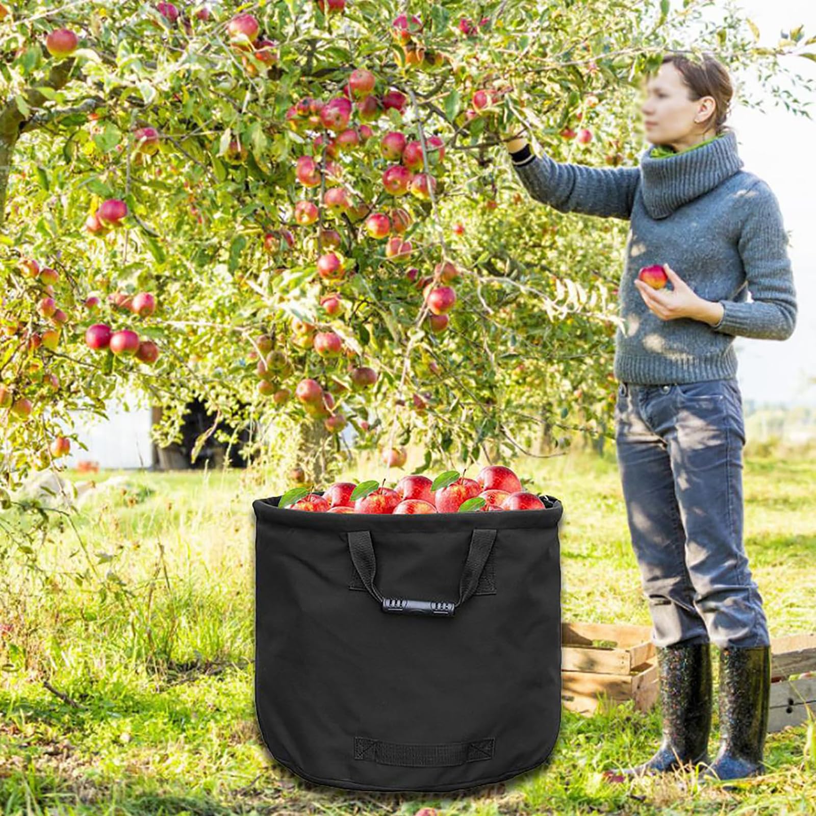 Sacchi da Giardino per Detriti, Sacchi per Prato, Sacchi per Foglie, 1 Pz/2 Pz/3 Pz/4 Pz - Riutilizzabili, 54×45 Cm, Manico in Gomma Resistente, per Foglie, Detriti,3PCS,Green