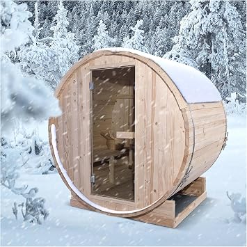 ZONEMEL Indoor and Outdoor Barrel Sauna Room with Asphalt Shingle Roof, Wooden Steam Sauna with 4.5KW Certified TOULE Heater, Tempered Glass, Mostly for 2 People Spa
