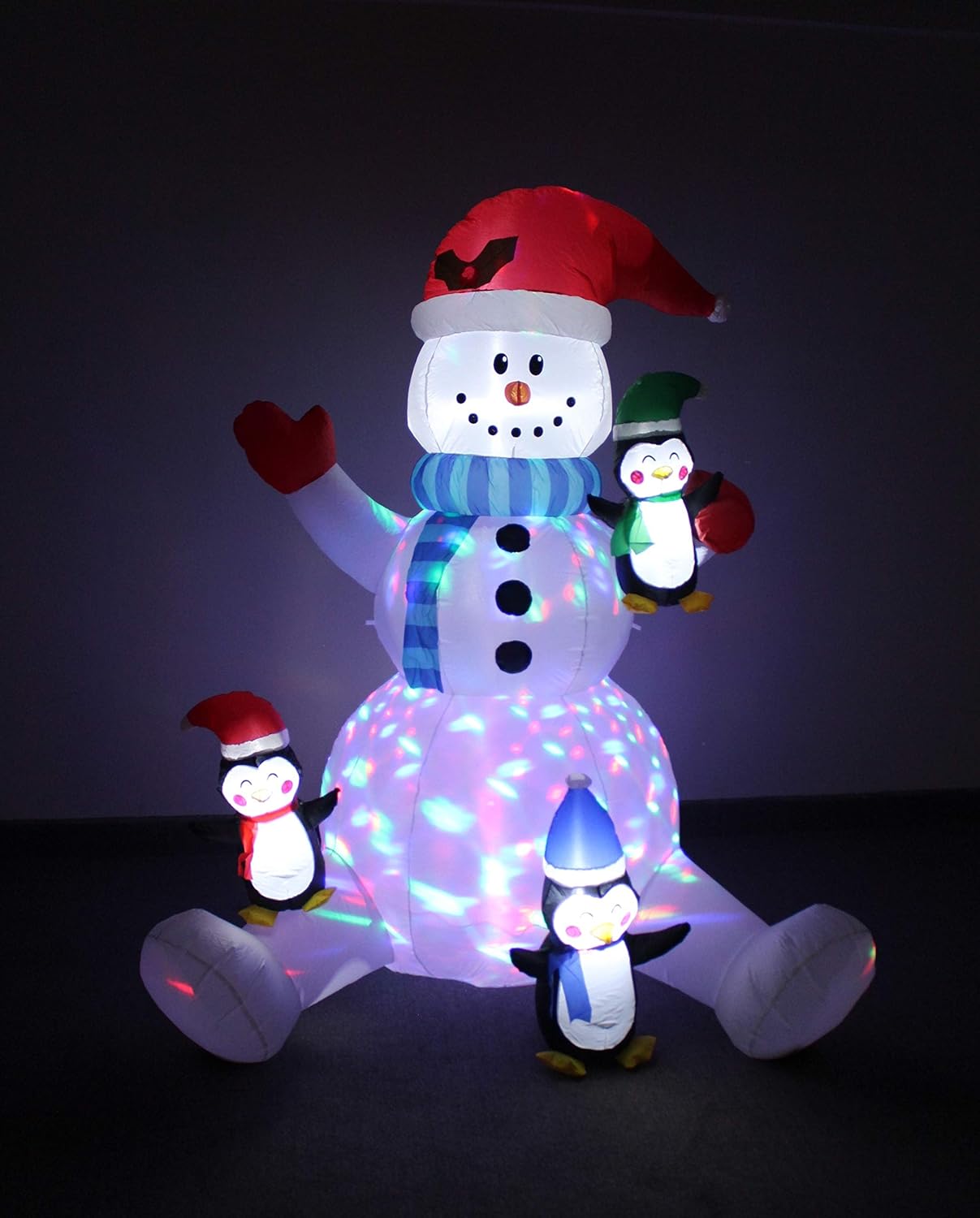 6 Foot Tall Swirling Lights Christmas Snowman with Three Cute Penguins Lighted Blowup Party Decoration for Outdoor Indoor Home Family Garden Yard Prop
