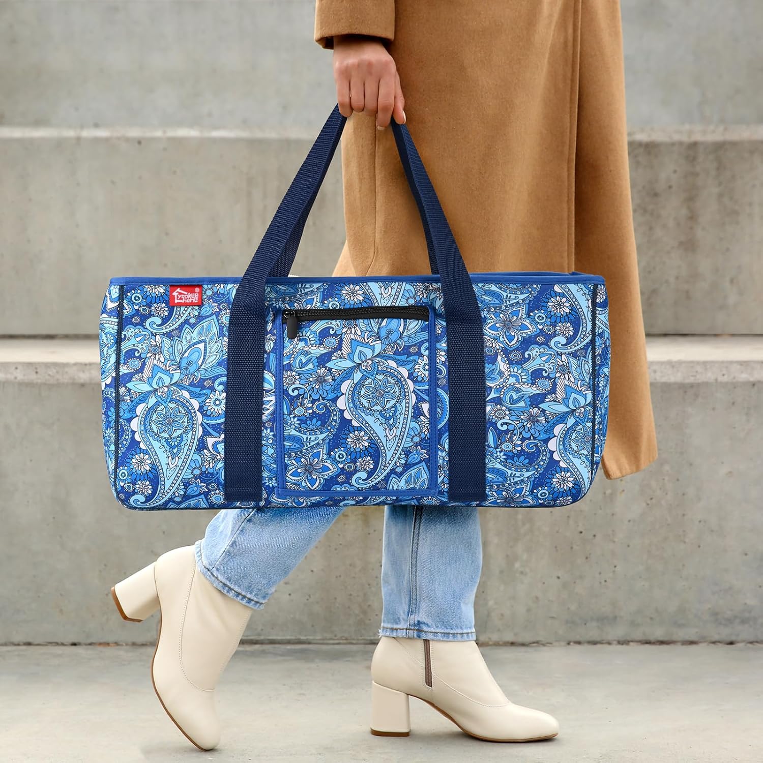 yookee home Mahjong Bag Neoprene Mahjong Tile Bag with Two Wrappers (Case Only), not Include Mahjong Accessories Mahjong Tote Bag for Women or Men Blue Paisley