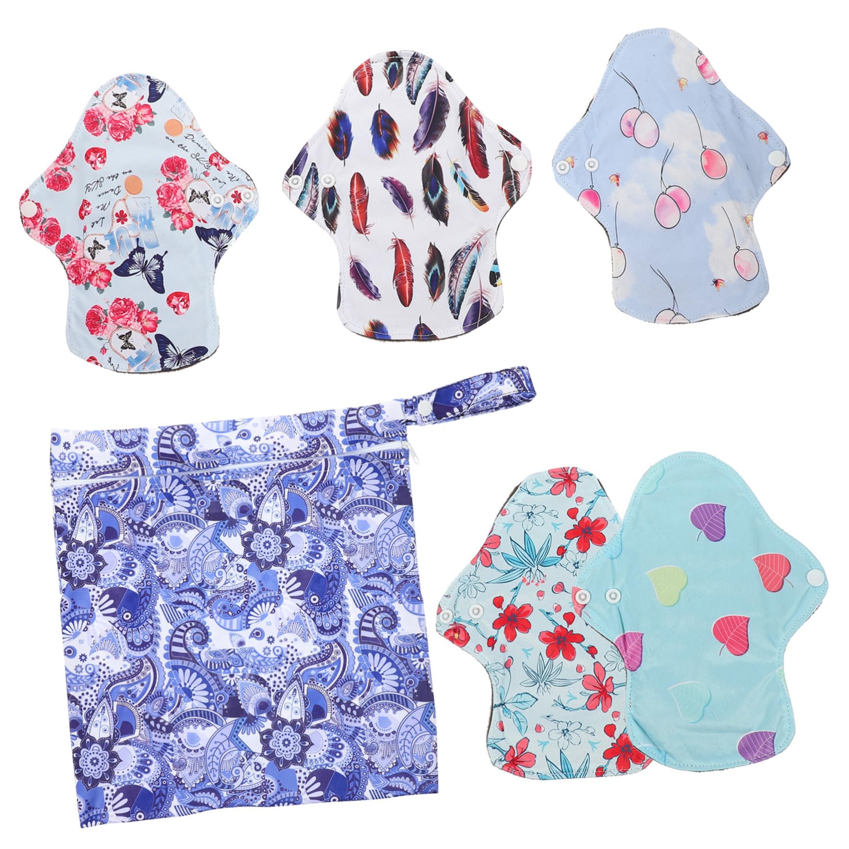 FRCOLOR Lot de 3 serviettes lavables pour femme - Serviettes hygiéniques mignonnes - Serviettes menstruelles féminines - Lavables - En charbon de bambou - Tapis en tissu pour femme
