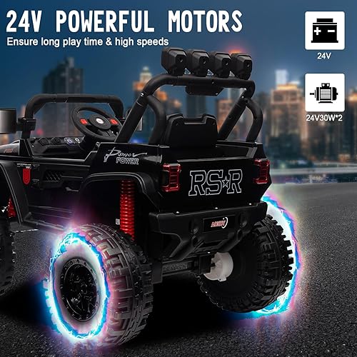 Miniatura 3 de Auto de paseo de 24 V, autos a batería para niños, camión con control remoto, automóvil eléctrico para niños con 3 velocidades, reproductor de MP3,