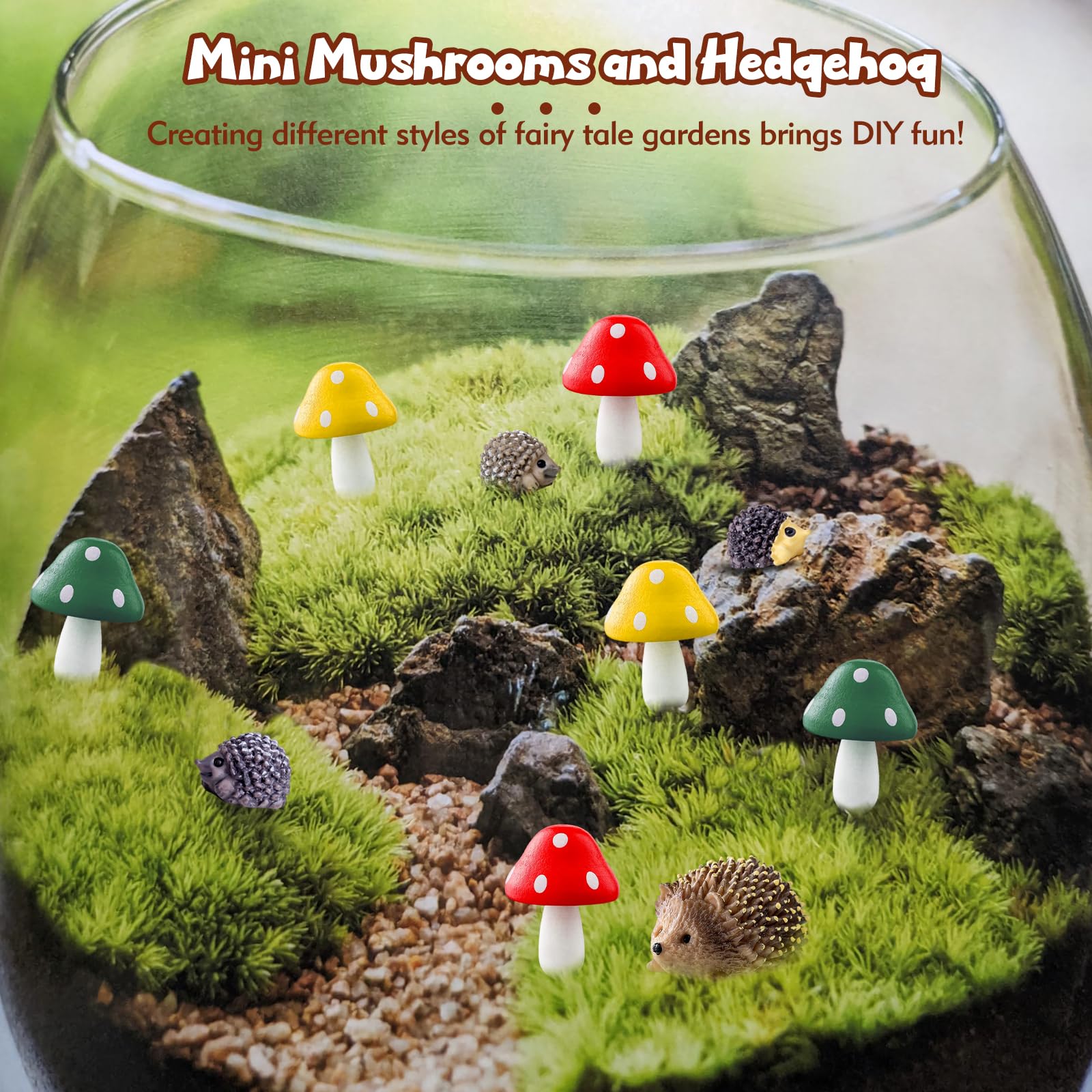 YHTCC 10 Pack Miniature Fairy Garden Ornaments Outdoor Accessories, Mini Mushrooms and Hedgehog Gifts - Image 4