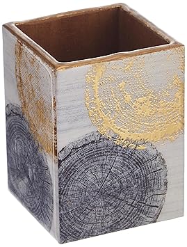 Attro Pen Stand Wooden Designer Square Pen Holder Multipurpose Wooden Desk Organizer Perfect for Study Table, Office Desk- Circle Gold - image, photos