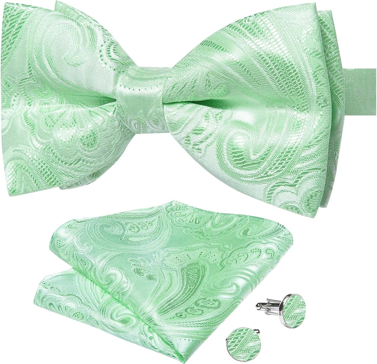 Pre-Tied Bowtie Silk Pocket Square Cufflinks Set Bow Tie Business Party Wedding