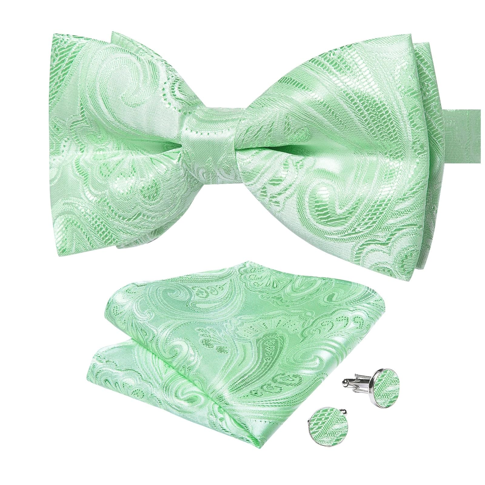 Nœud papillon pré-noué et boutons de manchette carrés JFDBGU avec pochette en soie pour costume