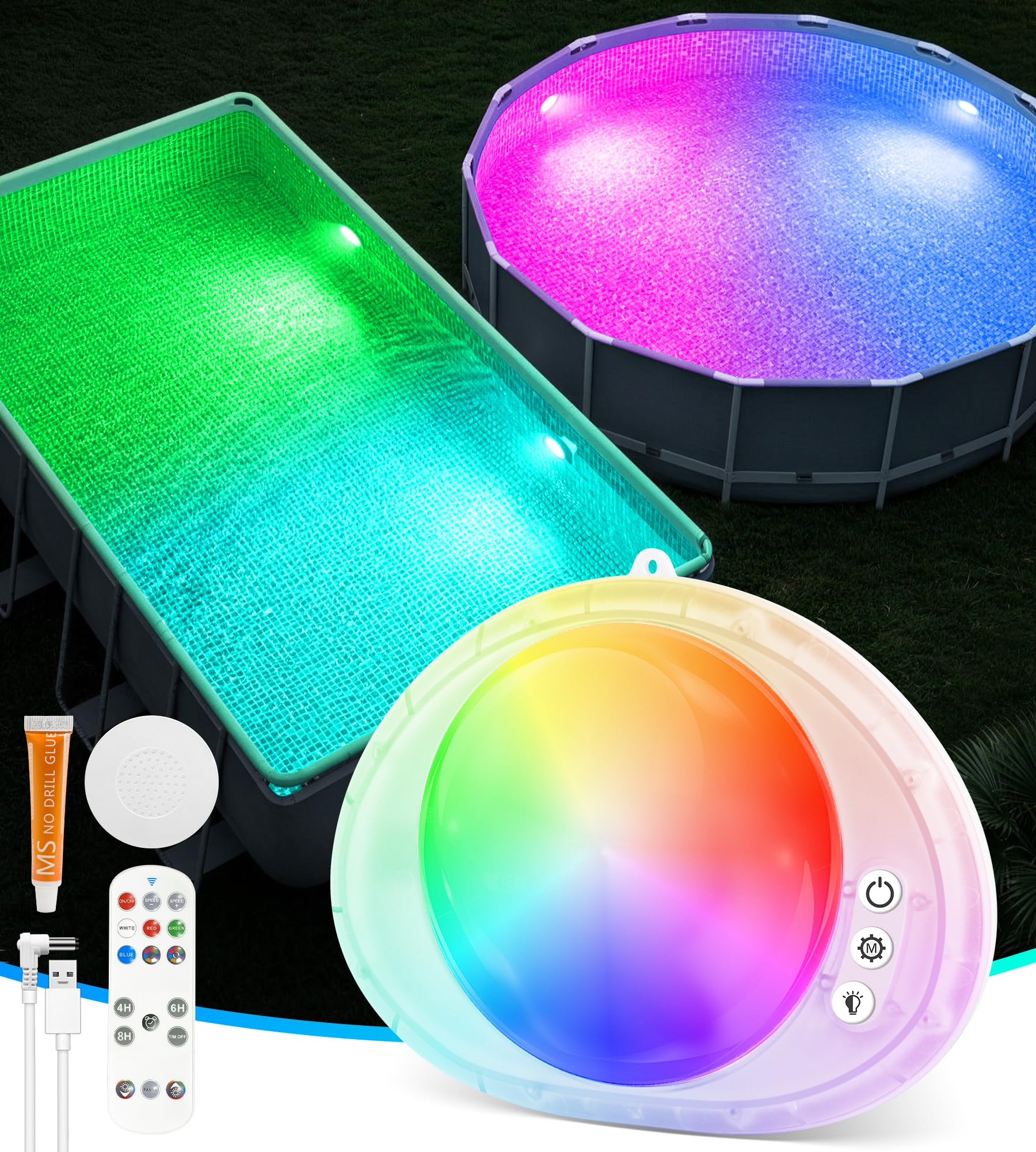 DeeprBlu 2025 Schwimmende Poolbeleuchtung mit Unterwasser Lichtshow, Vielfarbig Poolbeleuchtung Akku, Leuchten Ball LED Pool Lichter, Wasserdicht Whirlpool Beleuchtung, Badewanne Licht für Spa - 2 Stk