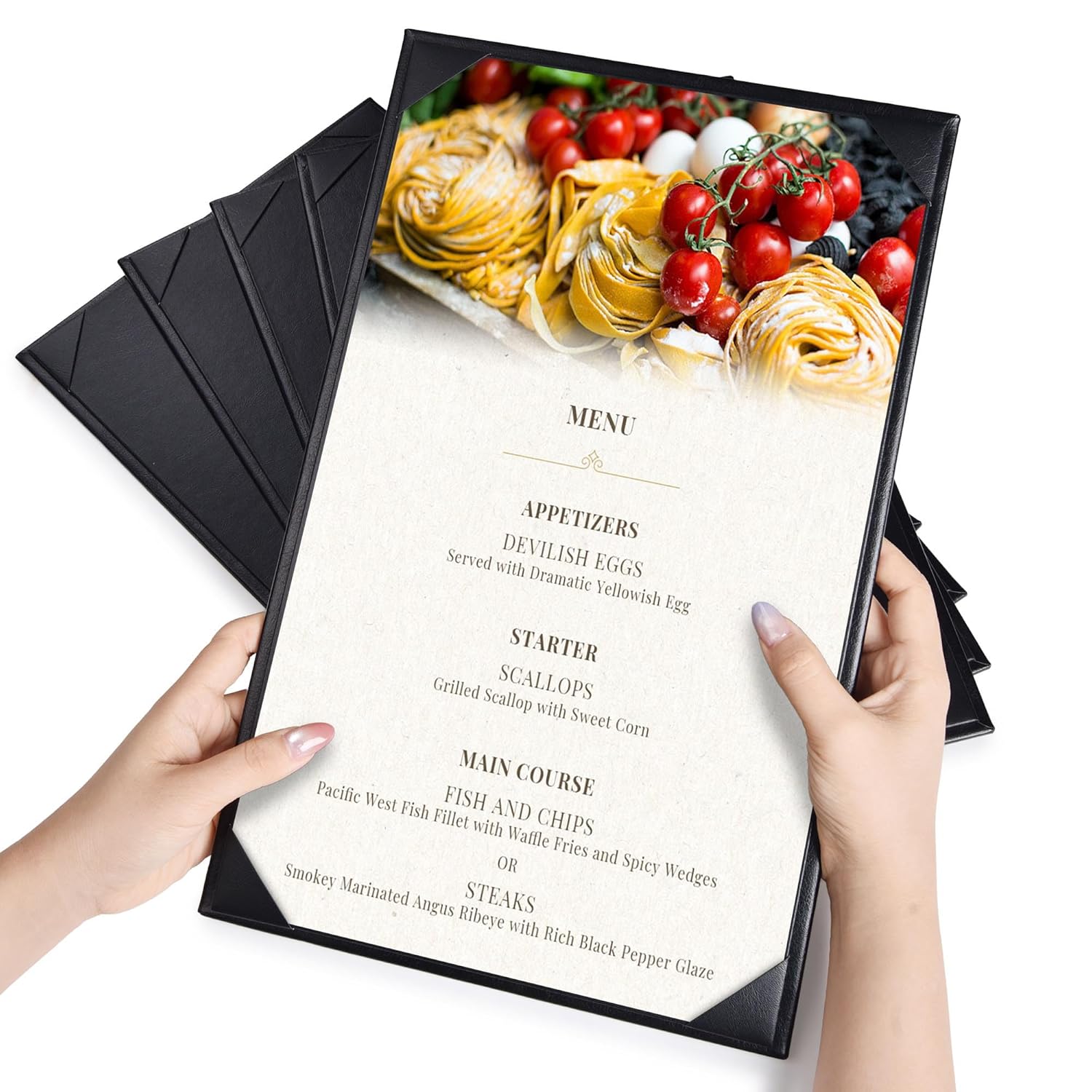 WeChef 20 Pack Menu Holders for Restaurant 8.5"x14" Single Page PU Leather Restaurant Menu Covers with Angled Corners for Wine List Cafe Bar Pub Hotel