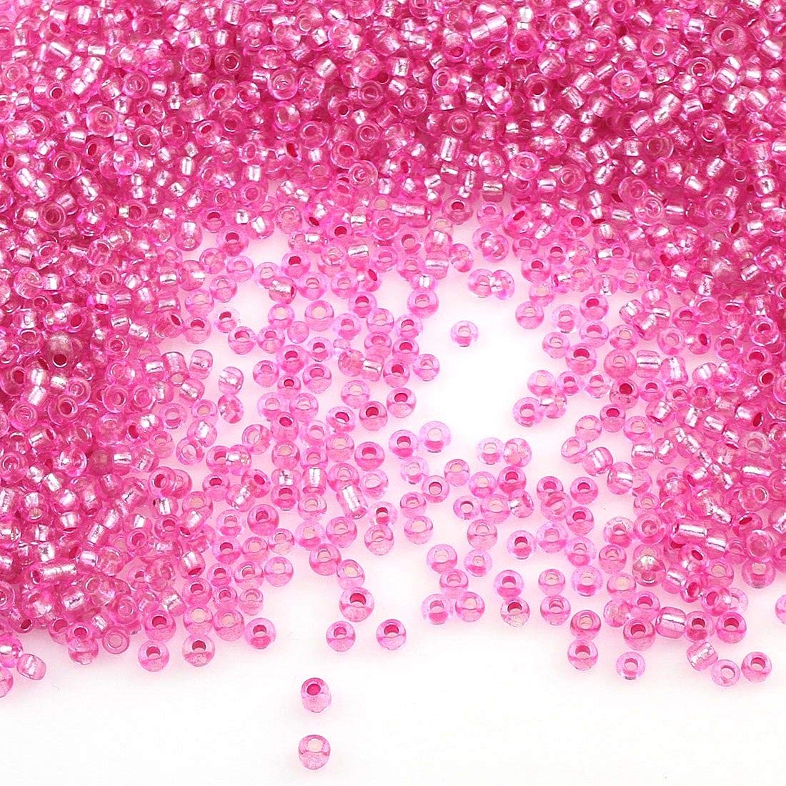 Perlin Rocailles Glasperlen Indianerperlen Saatperlen Pony Perlen 2mm 11/0 Silbereinzug Silver Lined Seed Beads 6500 Stück (Pink)