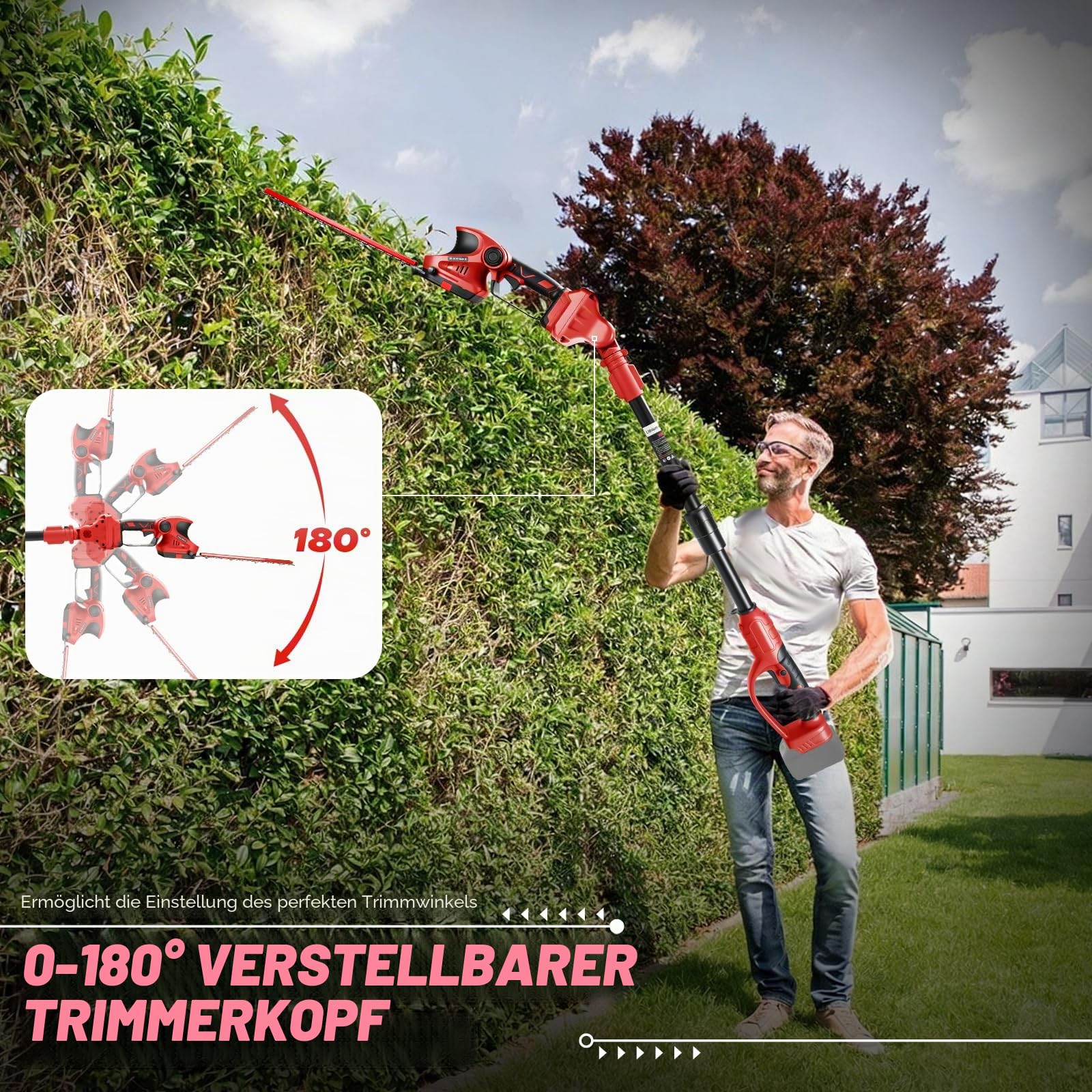 Akku Teleskop Heckenschere kompatibel mit Milwaukee 18V (ohne Akkus) | 3 IN 1 Grasschere Strauchschere Lange elektrische Heckenschere mit Teleskopstange Teleskopstiel bürstenloser Motor