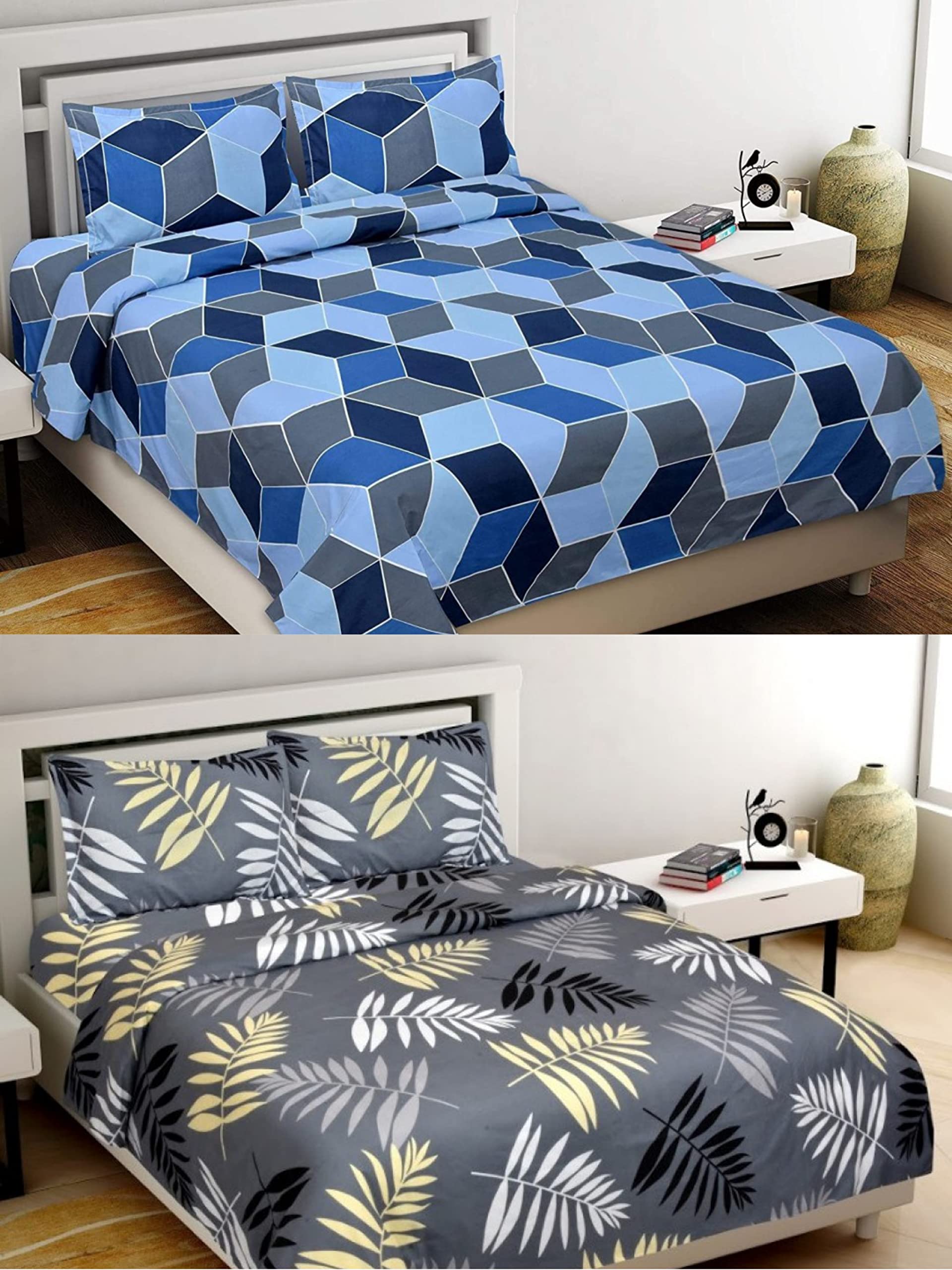 N G PRODUCTS220 TC Queen Size Luxury Cotton Double Bedsheets Combo Pack of 2 Bedsheets & 4 Queen Size Pillow Covers_ Pack of 2