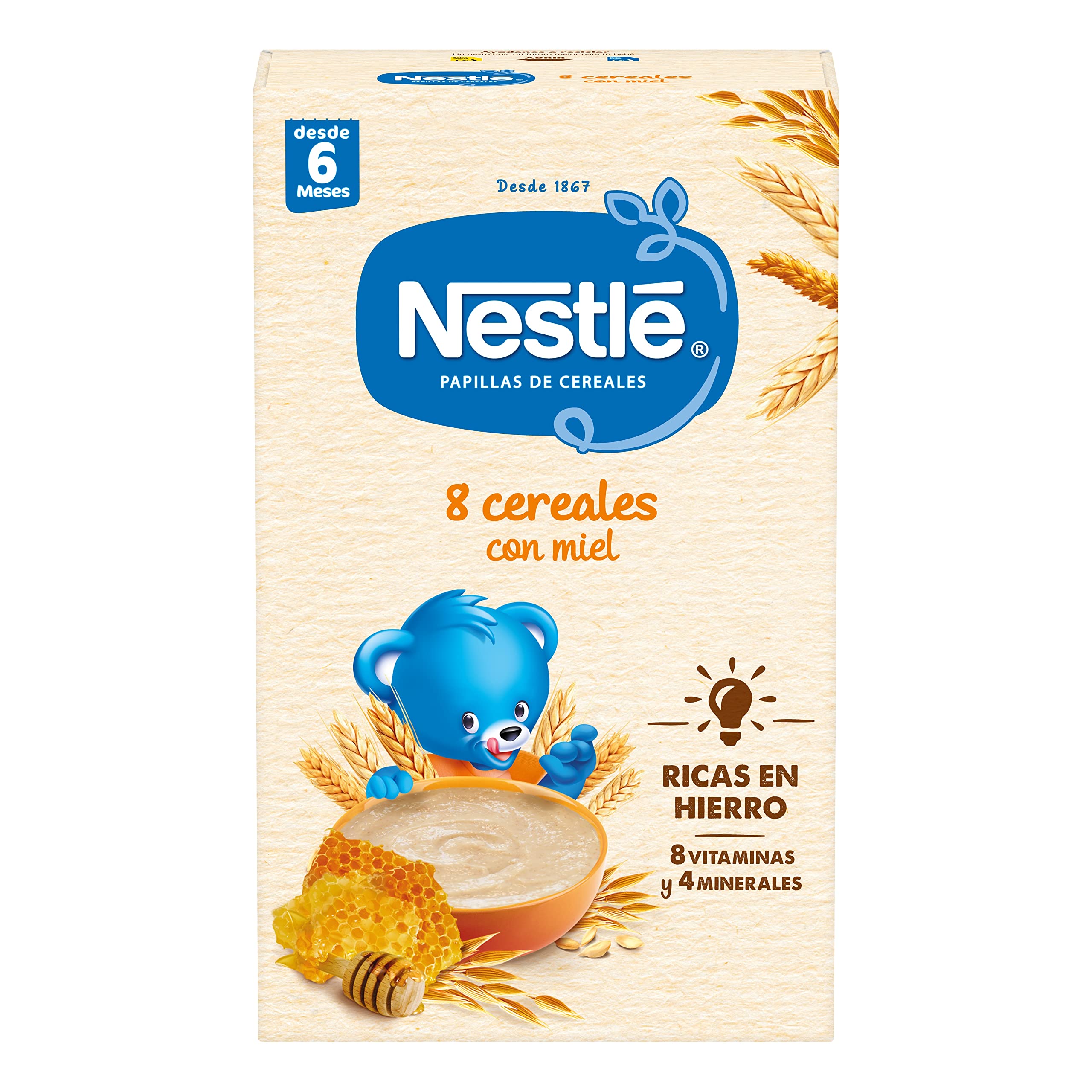 Nestle Papilla 8 Cereales con Miel, 6 Paquetes de 475g (Total 2.85 Kg)