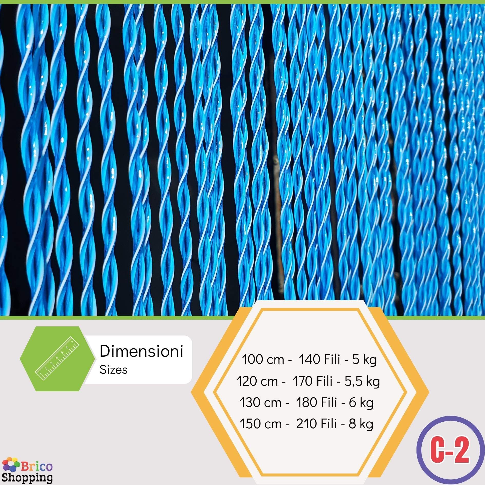 BricoShopping® Rideau Mosquière Mod.C à Fils en PVC réglable Moustiquaire pour Porte fenêtre extérieure entrée Balcon Camping-Car Fil Anti-Mouvement 15 Couleurs Fabriqué en Italie (150 x 250, 2 Blue)