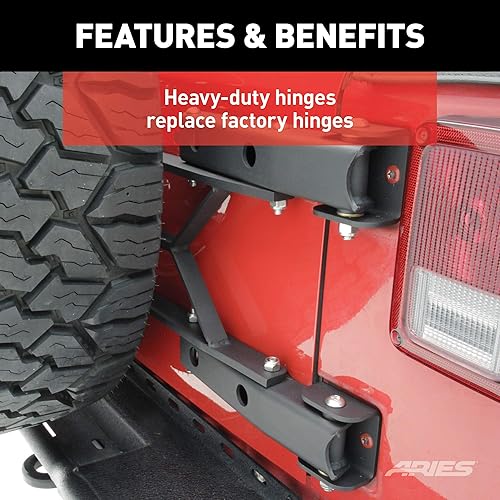 Miniatura 7 de ARIES 2563000 Jeep Wrangler JK - Portaneumáticos de repuesto para puertas traseras ajustables y resistentes para ruedas de hasta 37 pulgadas