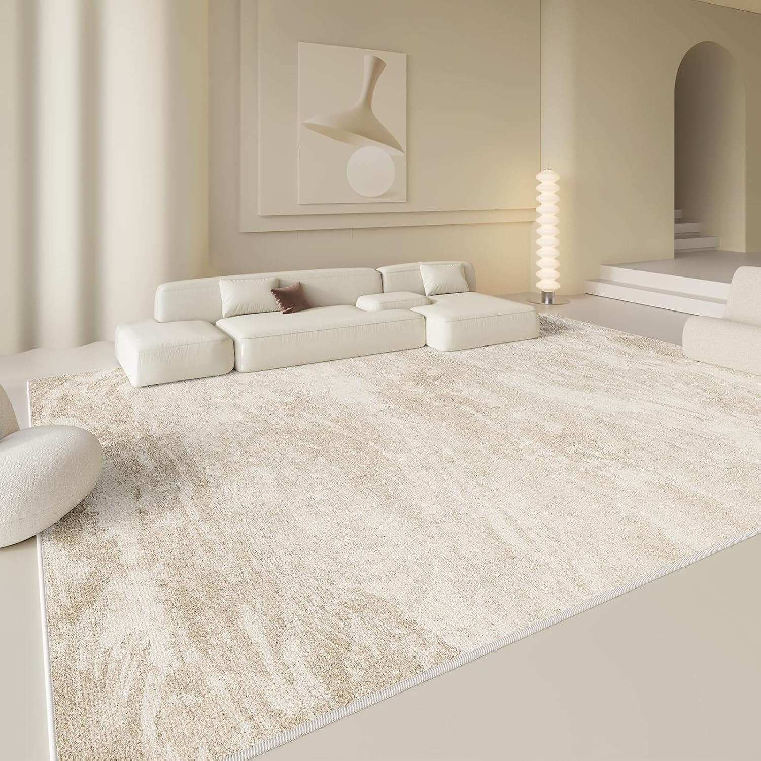 Tapis Beige for Salon, Tapis décoratif antidérapant, Imitation Cachemire, Encre Abstraite Moderne for Chambre à Coucher, entrée, Cuisine, Bureau, Couloir(90x160cm/35.4x63in)