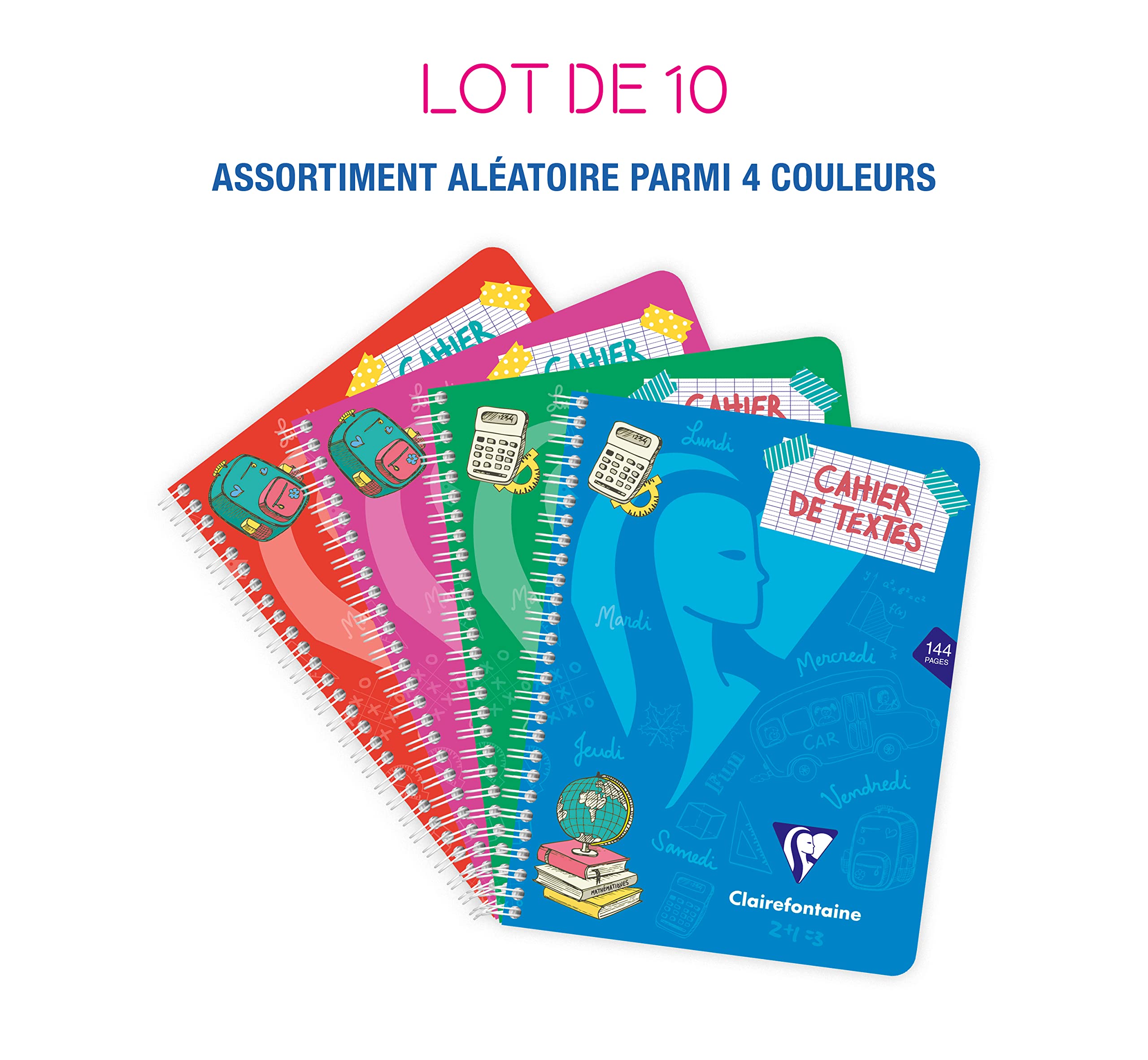 Clairefontaine 308756C - Lot 10 Cahiers Texte Spirale Mimesys 17x22cm 144p