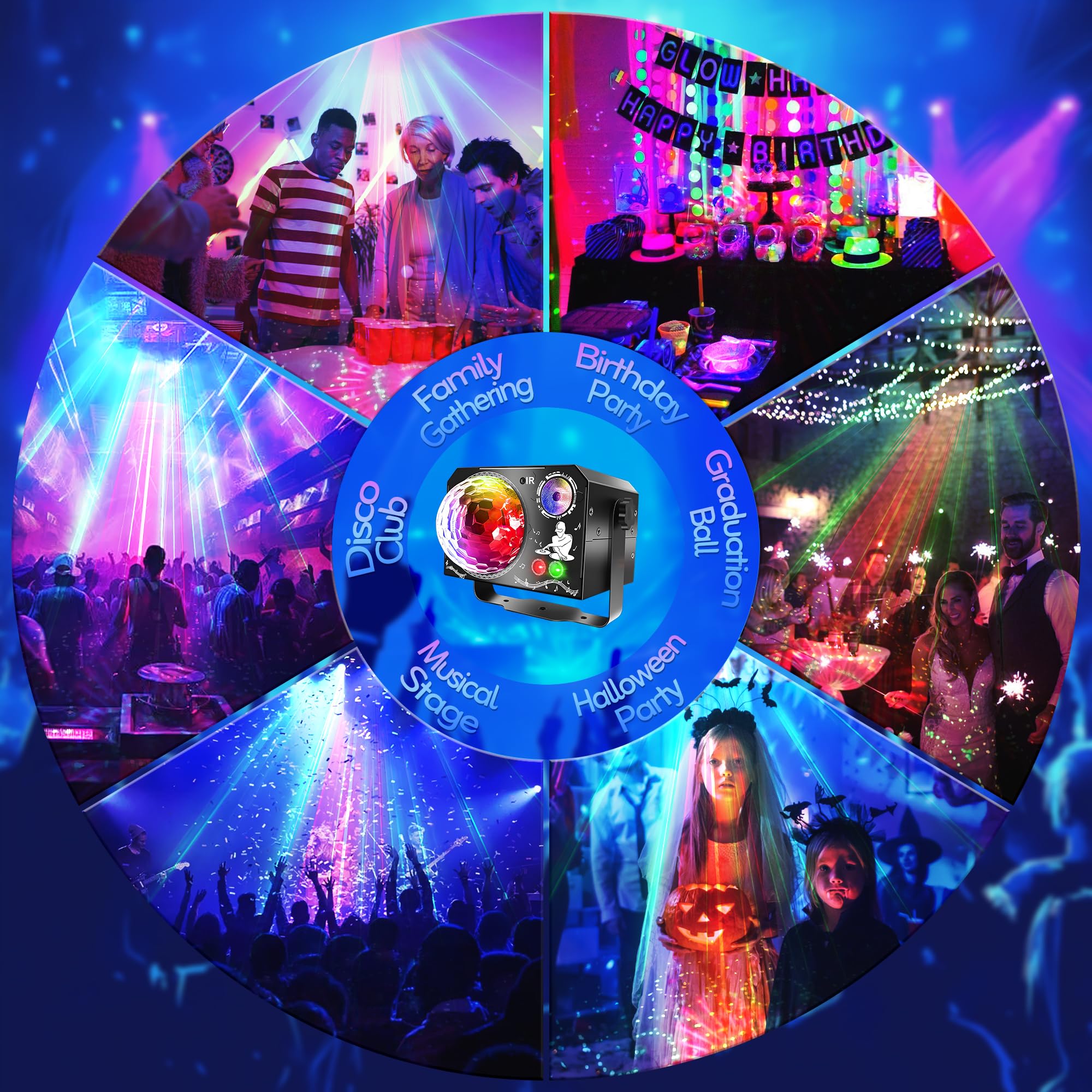 Disco Party Licht - 4 in 1 Sound aktiviertes DJ Licht mit Discokugel Lichter Strobe Bühneneffekt Party Lichter für Zuhause Geburtstag Tanz Karaoke Show Bar DJ KTV Club Weihnachten Festival Geschenke