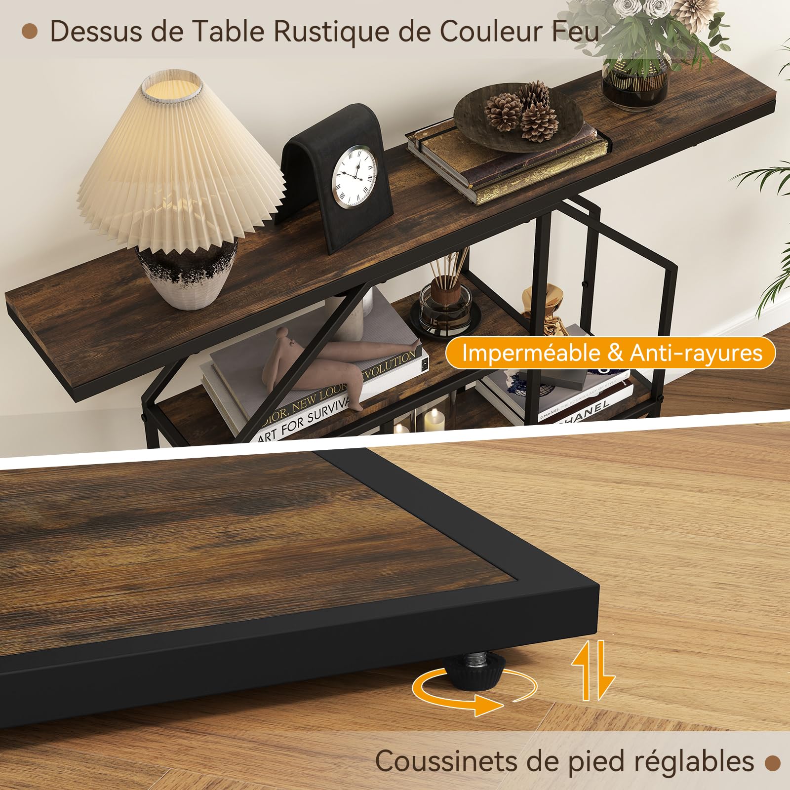 YU YUSING Console d'Entrée Industrielle 105 cm Cadre Géométrique 4 Niveaux
