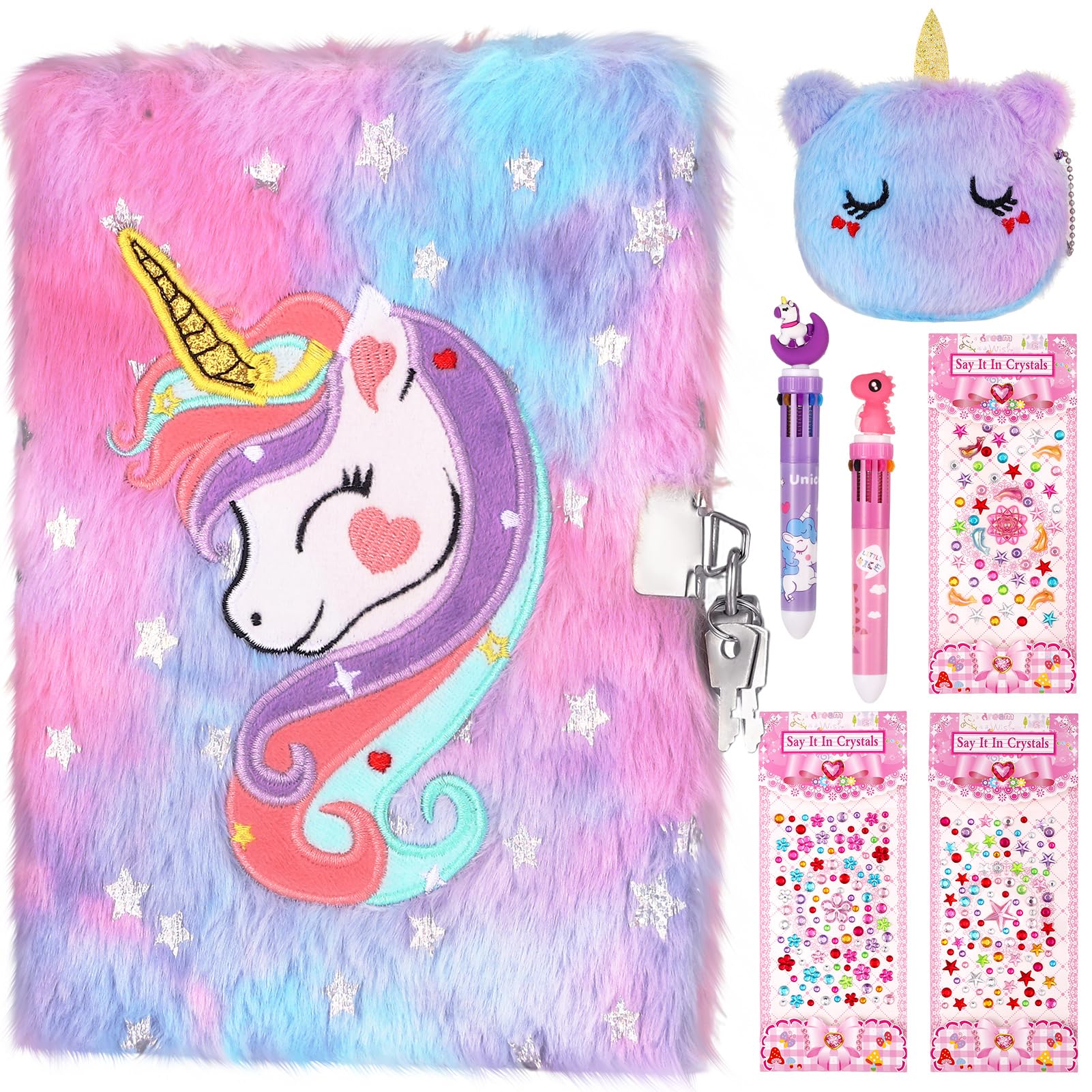 GSrenyu Unicorn Secret Diary for Girls, Unicorn Lockable Diary Plush Notebook Journal Fun Lockets Secret Diary Journal Kids Stationery Gifts