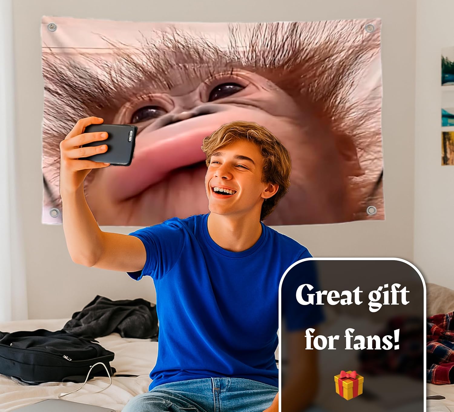 3x5 Feet Funny Flag Picture Cute Monkey with Four Brass Grommets - Single Sided Funny Flag Tapestry for Bedroom - Poster for College Dorm Boys and Girls - Polyester Meme Banner for Indoor or Outdoor - Image 5