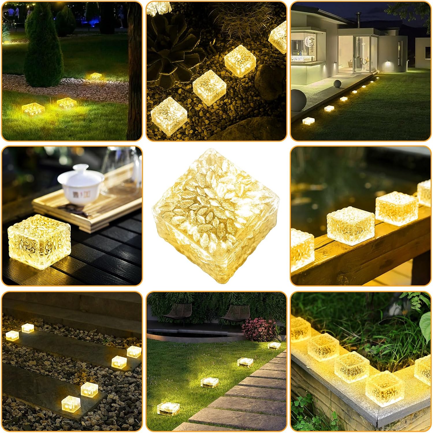 JKIMK Solar Brick Lights Outdoor Waterproof Patio Brick Lights Garden Decor for Outside 6 Packs for Patio,Yard,Walkway,Pathway Decor