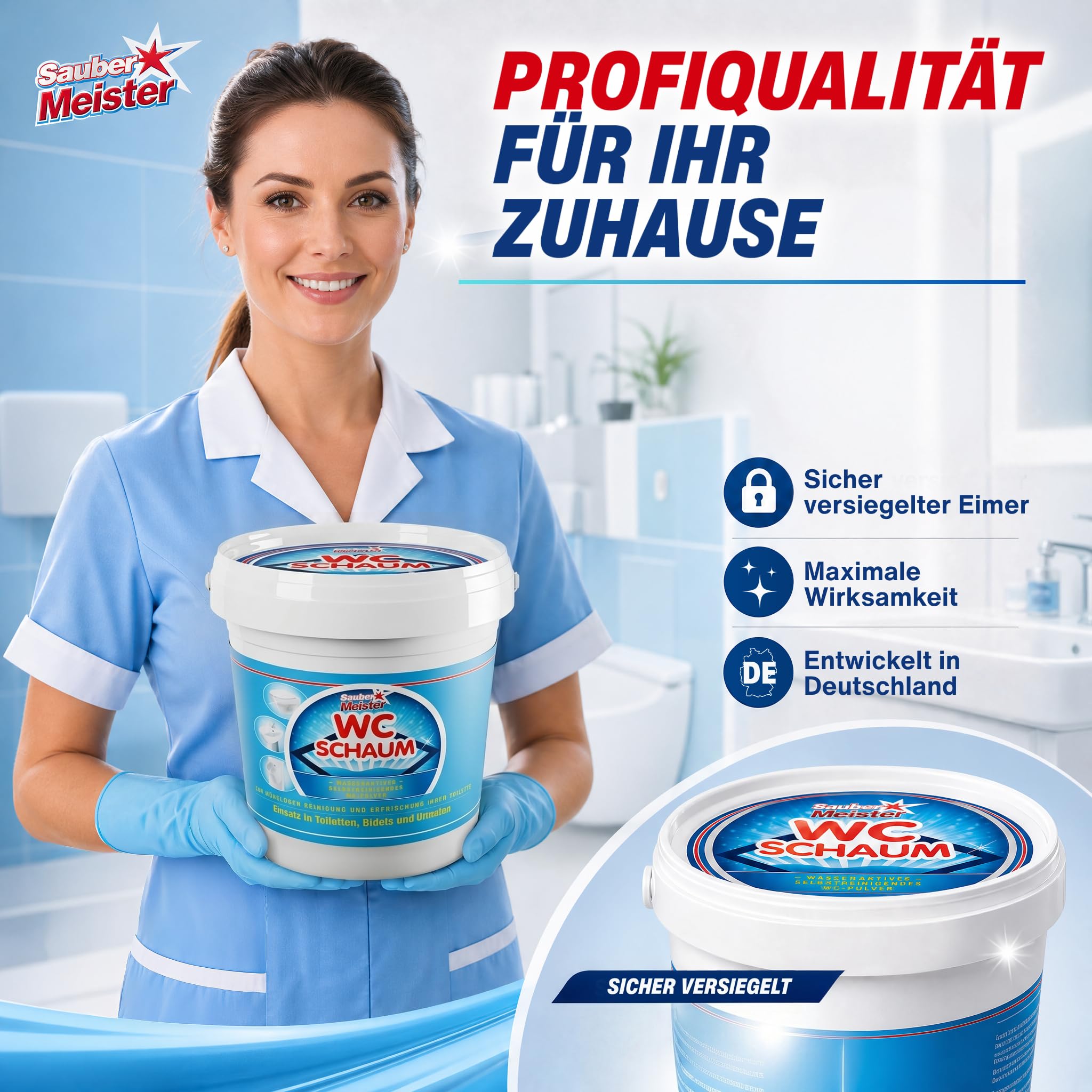WC SCHAUMREINIGER PULVER – Extra starker WC Schaum für gründliche Sauberkeit – Kraftvoller WC-Reiniger gegen Kalk & Urinstein – Selbstreinigende Pulverform – 1000 g