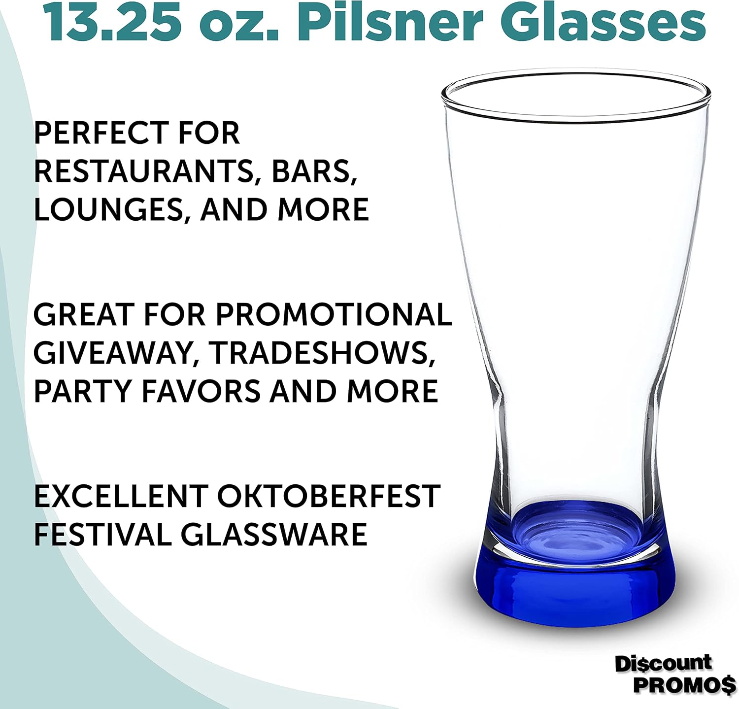 DISCOUNT PROMOS Pilsner Glasses 13.25 oz. Set of 12, Bulk Pack - Made in the USA, Perfect for Hotels, Restaurants, Bars and Even Party Favors - Blue