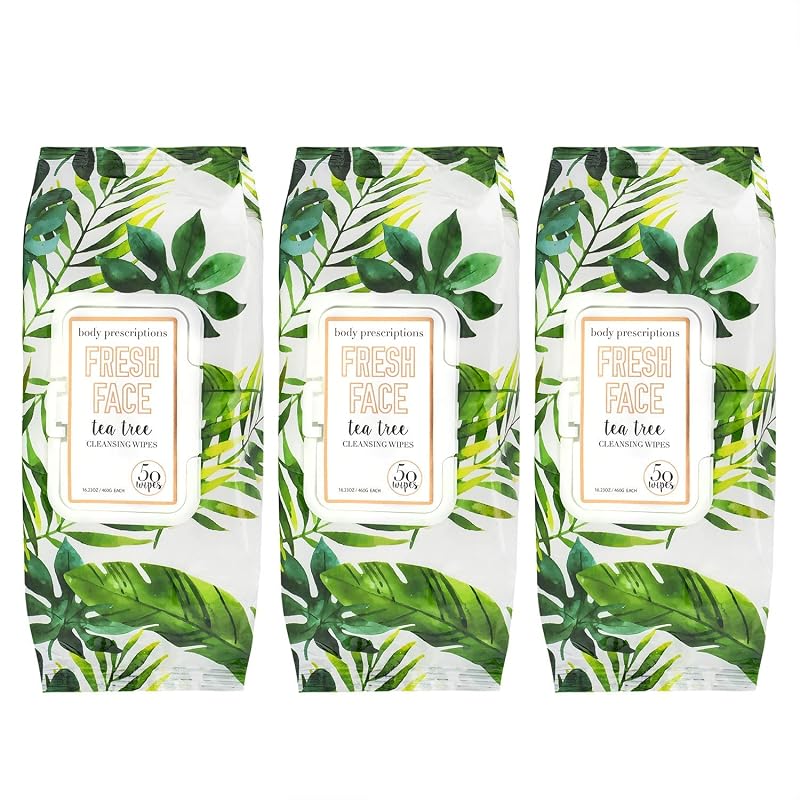 Body Prescriptions Lenços faciais com tea tree, 3 pacotes com 50 unidades