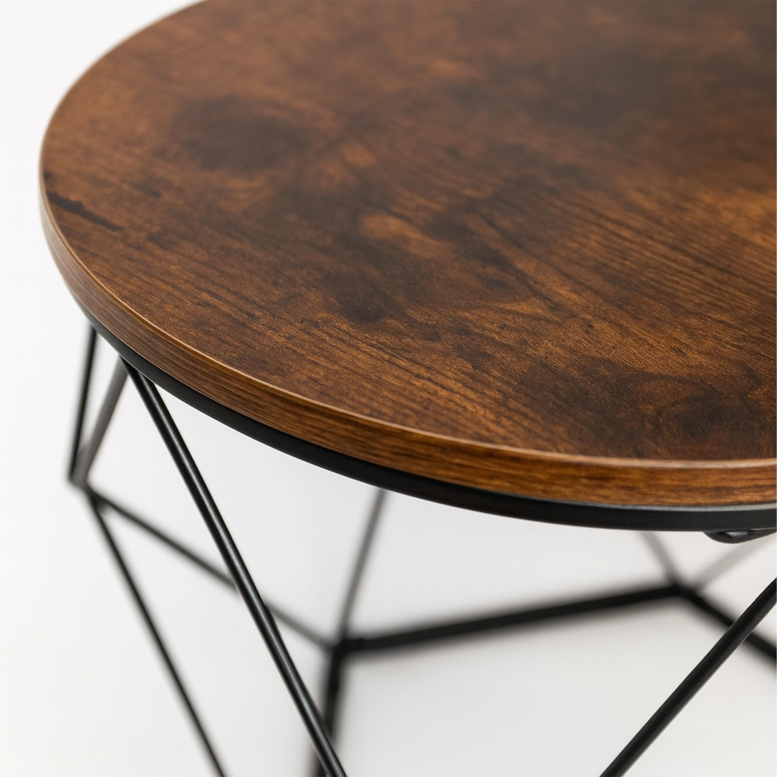 Relaxdays Couchtisch, 2er Set, Holzoptik & Metall, Industrial-Design, runde Beistelltische, Wohnzimmer, braun/schwarz