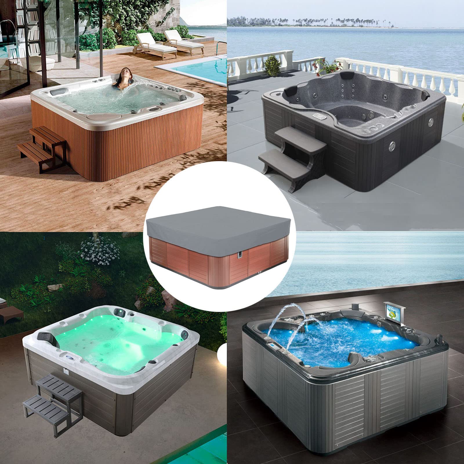 LDIW Whirlpool-Abdeckung Aus 210D Oxford – Wasserdicht & UV-beständig, Mit Kordelzug, Für Außen-Whirlpools Bis 228x228 Cm