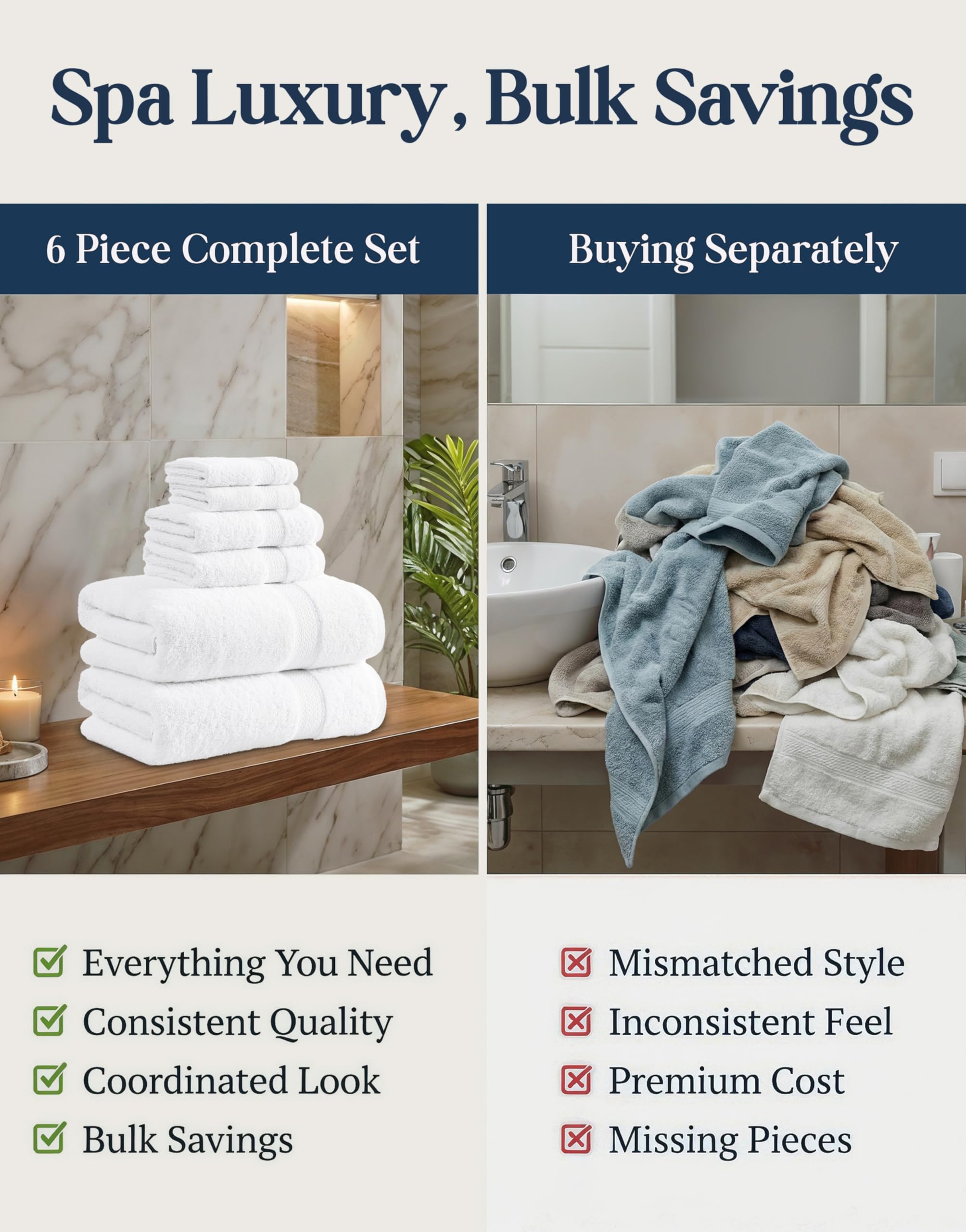 Amazon｜LANE LINEN コットン100%高級バスルームタオルセット - 6枚