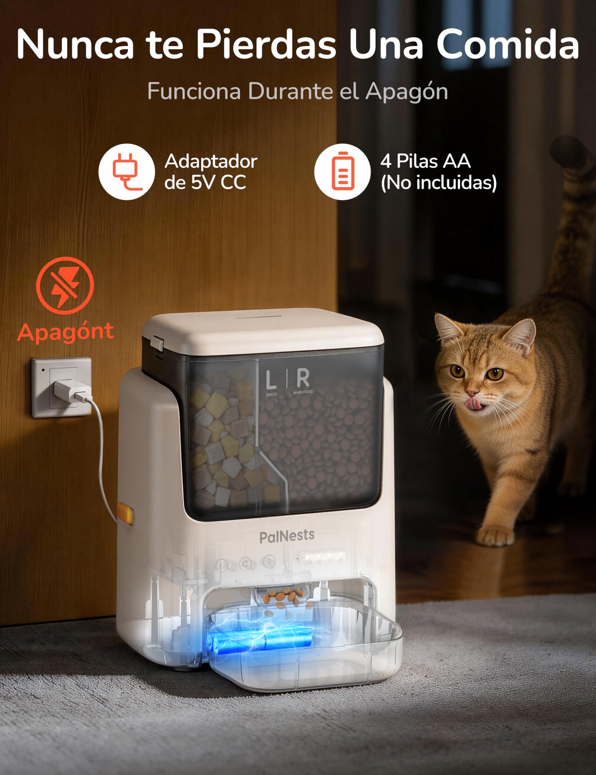 Comedero Gato Automatico, 5L Doble Tolva Dispensador Comida Gatos/Perros, 2.4G/5G WiFi, App Control, 10 Comidas por Día, Liofilizados Compatibles, Control de Porciones, Cuenco de Acero INOX