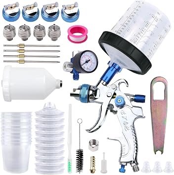 HVLP Spray Gun Kit, 4 Nozzles & 10 Disposable Paint Cups for Auto