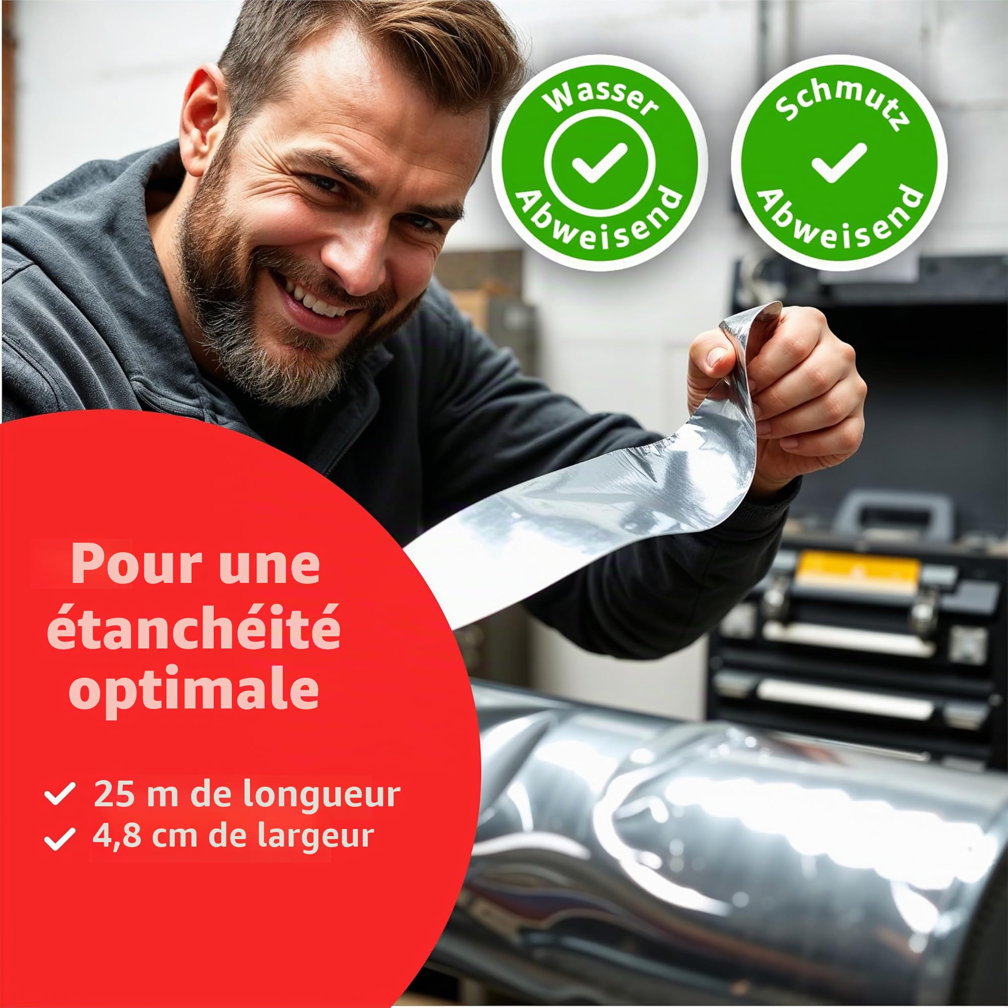 TK Gruppe Timo Klingler Ruban adhésif d'étanchéité en aluminium argenté 25 mètres comme ruban de réparation Ruban adhésif en aluminium résistant à la chaleur et ruban auto-adhésif en aluminium (1x)
