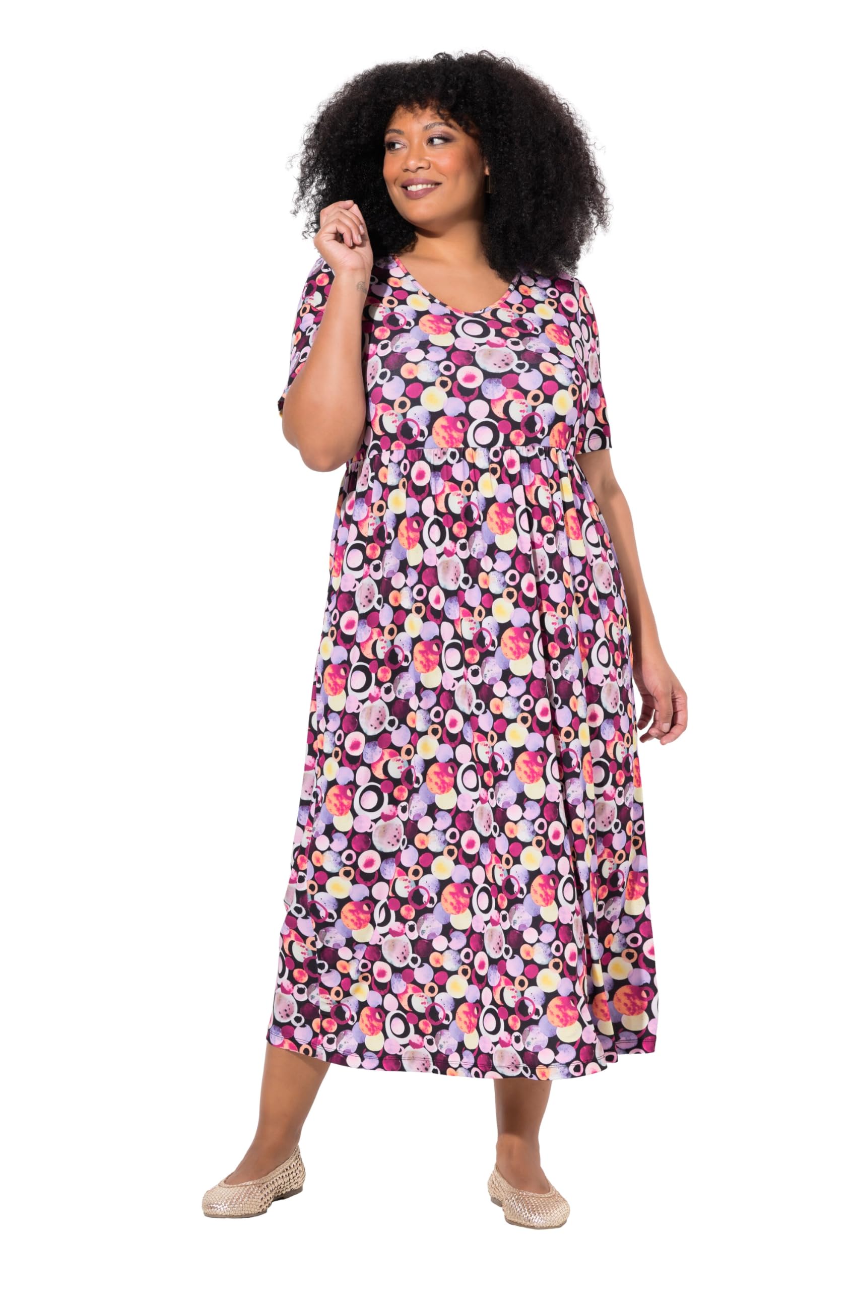 Ulla Popken Damen große Größen Übergrößen Plus Size Maxikleid, A-Linie, V-Ausschnitt, Halbarm, Taschen 838512