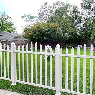 E&K 36" H x 84" W Vinyl White Picket Fence Panels Decorative Fencing for Front Porch Yard Garden Pool (20 Pickets, Scallop)