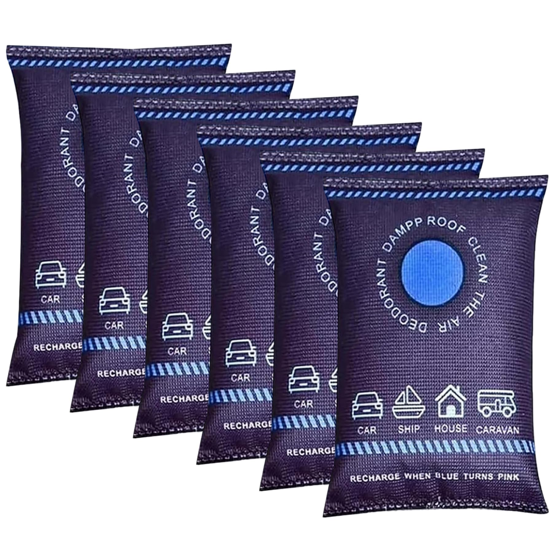 Jorzer 6er-Pack Luftentfeuchterbeutel, 200 g, wiederverwendbarer Feuchtigkeitsabsorber, tragbarer Antibeschlag-Auto-Luftentfeuchter für Fahrzeuge, neues Zuhause, Kleiderschrank, Schrank