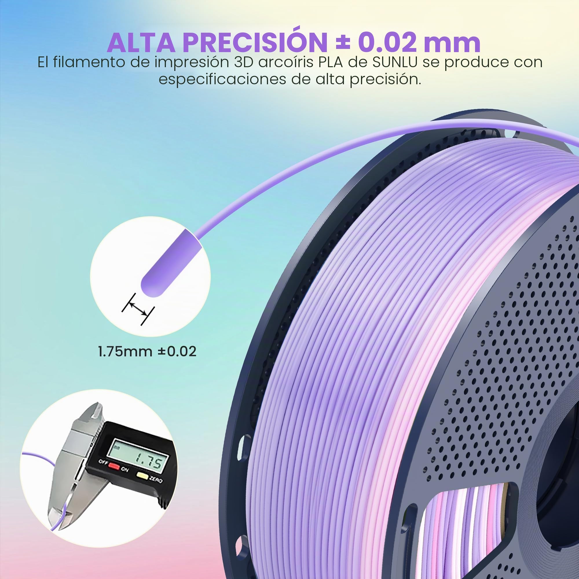 SUNLU Filamento PLA Arcoíris Multicolor Bundle, Filamento PLA con Degradado de Color para Impresora 3D 1,75 mm ±0.02 mm, Peso Total 4KG, 1KG por Carrete, 4 Carretes.