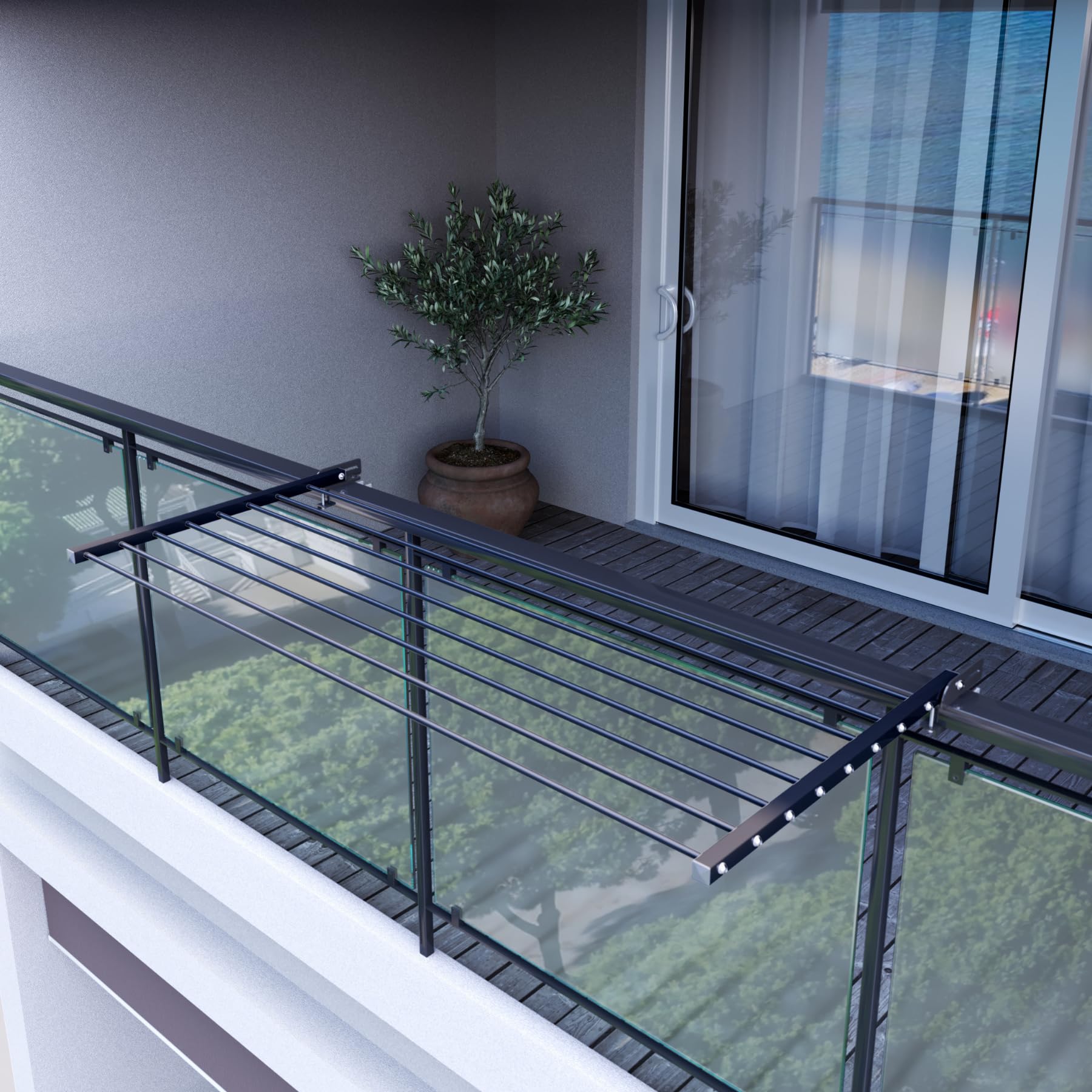 foxydry Stendino da Balcone Ribaltabile, Stendibiancheria da Ringhiera Esterno Resistente in Acciaio inox e alluminio Duo, per terrazzi, balconi e ringhiere - Lunghezza 202 cm (Antracite, 202 cm)