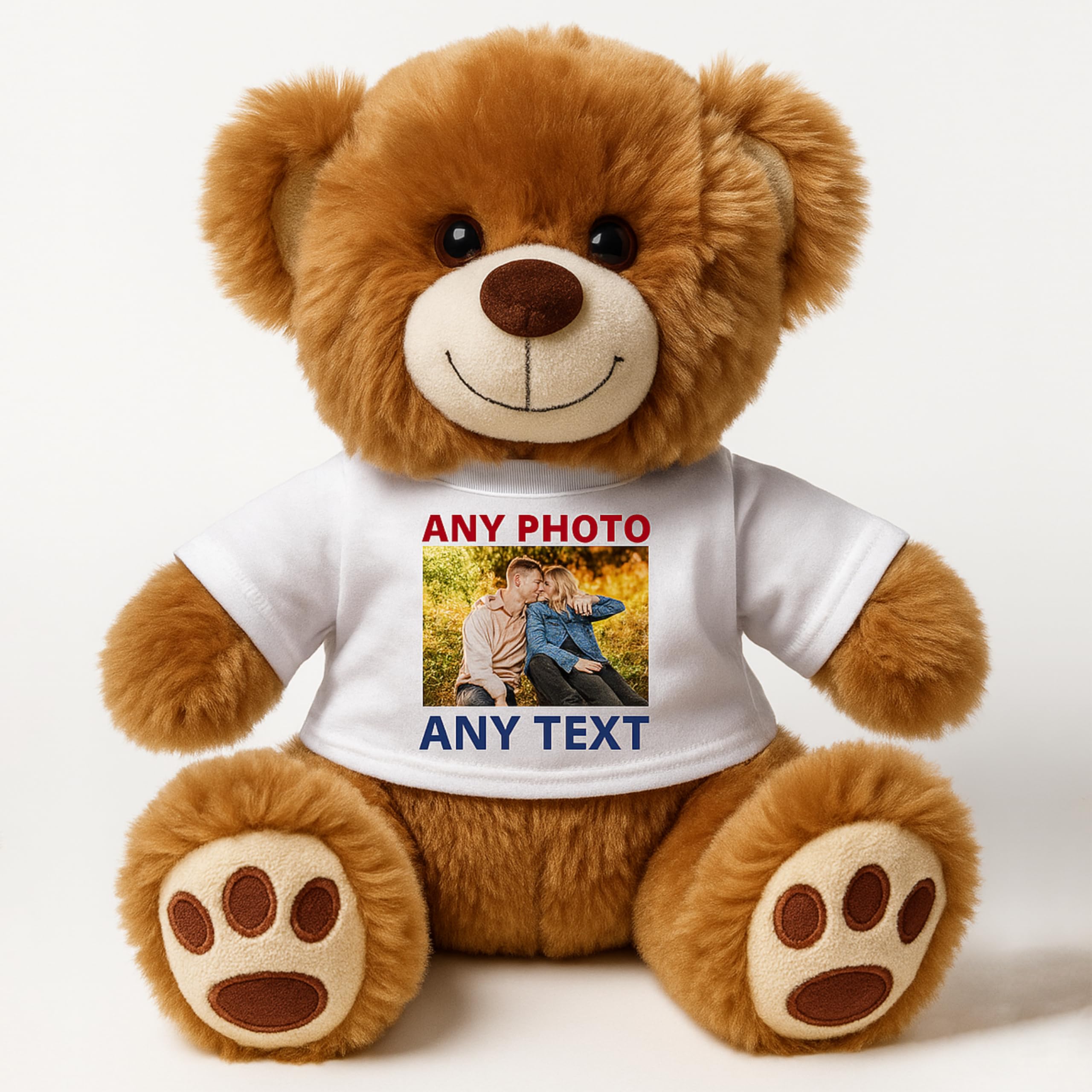 EKAM Personalised Photo Bear, Customise Teddy Bear With Your Own Text/Image/Message, Gifts for Girlfriend Boyfriend on Valentines Day Birthday Christmas, Funny Teddy Stuffed Animal (Medium)