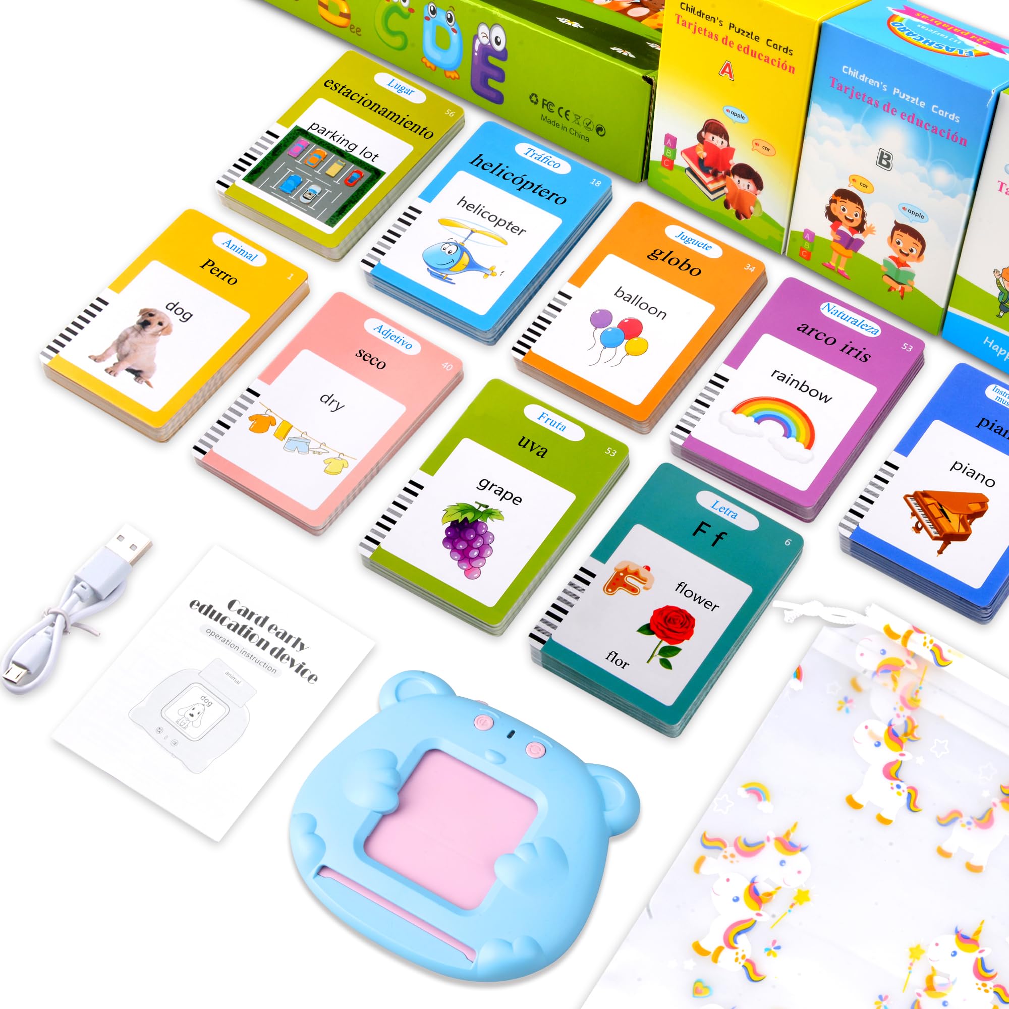 510 Cartes Flash parlantes pour Enfants Bleu