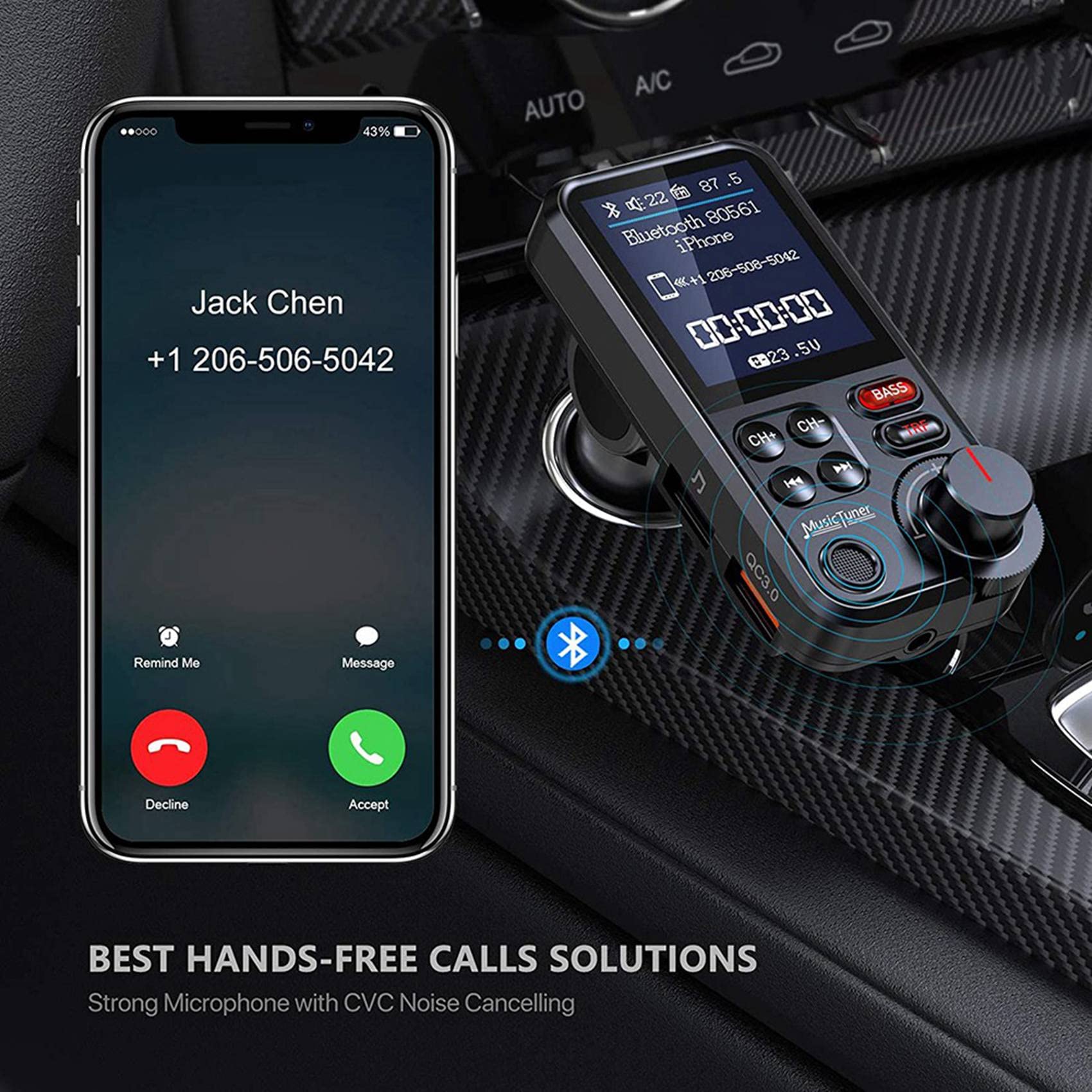 2X BT93 Voiture Lecteur Mp3 U Disque Musique Bluetooth 5.0 Transmetteur FM Réglage du Mode EQ USB Voiture Charge