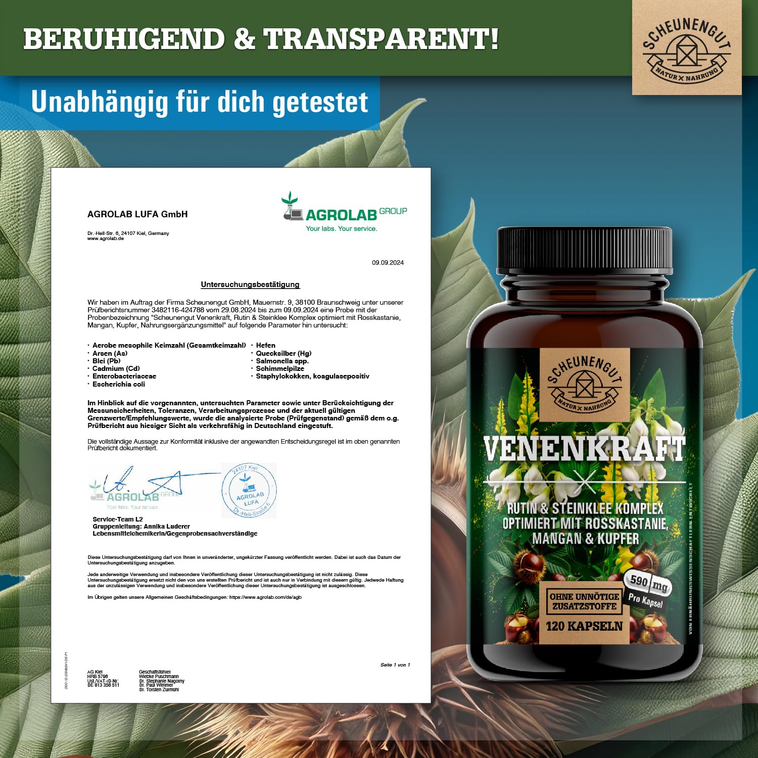 VENENKRAFT® Rutin Steinklee Kapseln Hochdosiert - WICHTIG: Laborgeprüfter Venen-Komplex mit Rutin, Steinklee, Rosskastanienextrakt, Mangan,Kupfer uvm. 120 Stk DE SCHEUNENGUT®