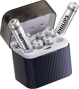 Philips 8-Pack AA Rechargeable Lithium Batteries, 1.5V 3000mWh, Suitable for Remote Controls, Game Controllers & Household Small Electronics