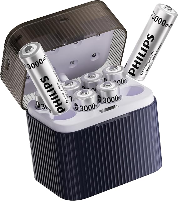 Philips 8-Pack AA Batteries de lithium rechargeables, 1.5V 3000mWh, Convient pour les télécommandes, les contrôleurs de jeux & Électronique de petite taille