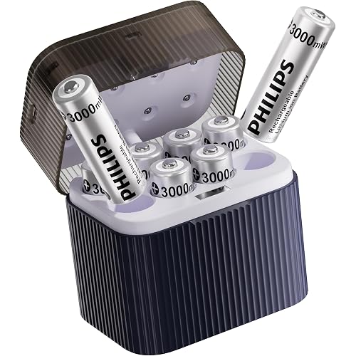 Philips 8-Pack AA Rechargeable Lithium Batteries, 1.5V 3000mWh, Suitable for Remote Controls, Game Controllers & Household Small Electronics