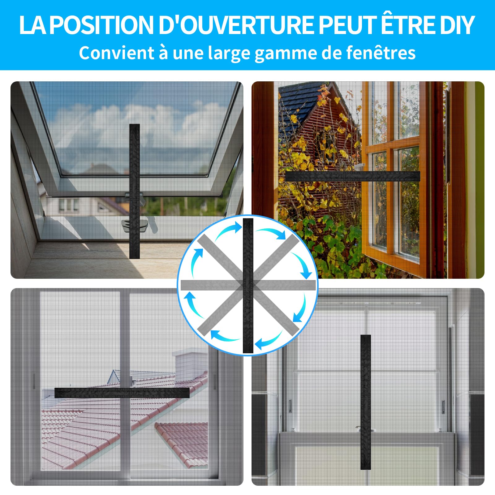 BKSAI Moustiquaire Fenêtre Sans Percage Adhésif | Fibre de Verre Résistante | Fermeture Magnétique Réglable | Découpable Jusqu'à 130x100 cm | Anti-Insectes Anti-Mouches pour Location Fenêtre Toit
