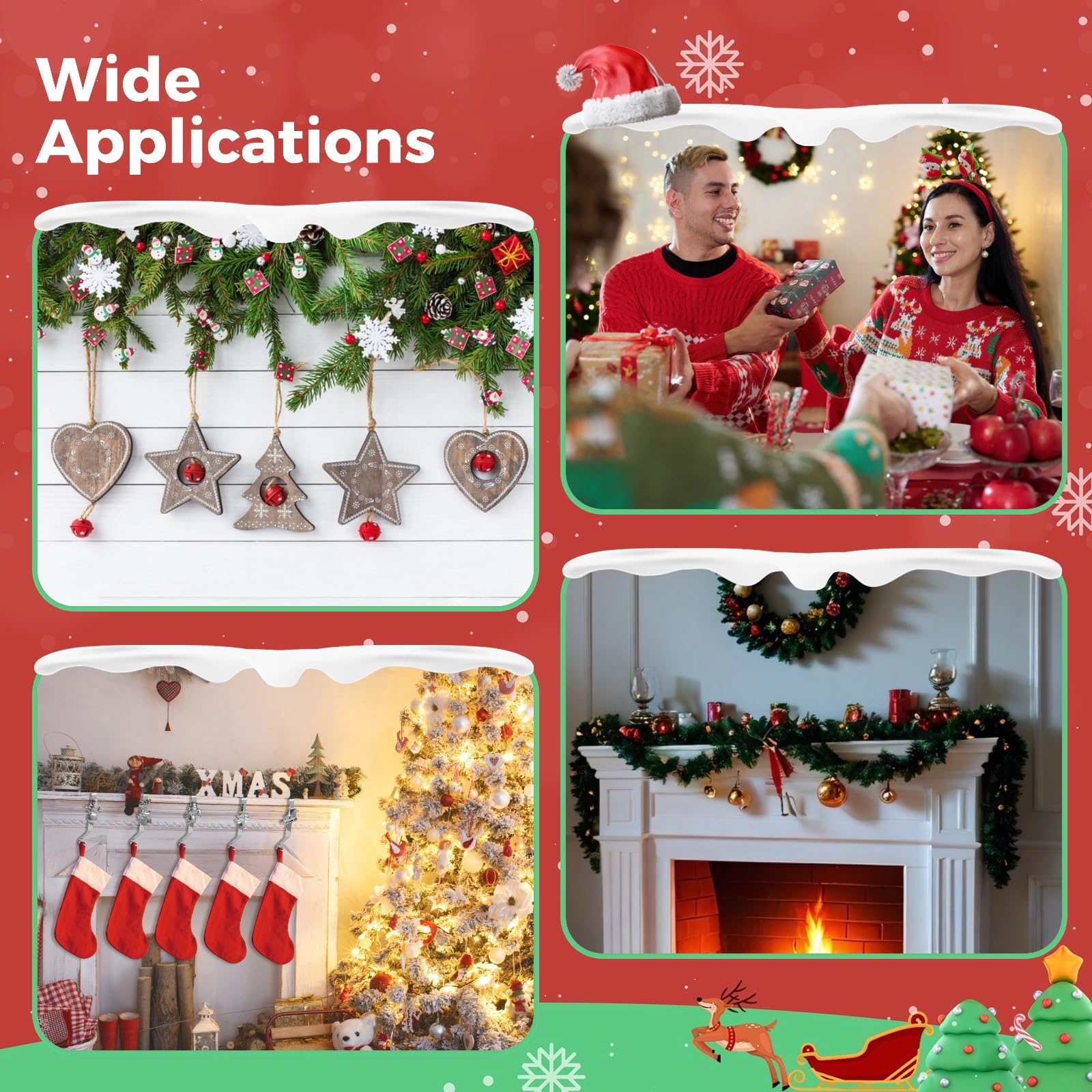 5 soportes para calcetines de Navidad para chimenea, ganchos de metal plateado con ciervos, muñeco de nieve, árbol, trineo, Papá Noel, ganchos resistentes para mantel, 16 x 9,9 cm