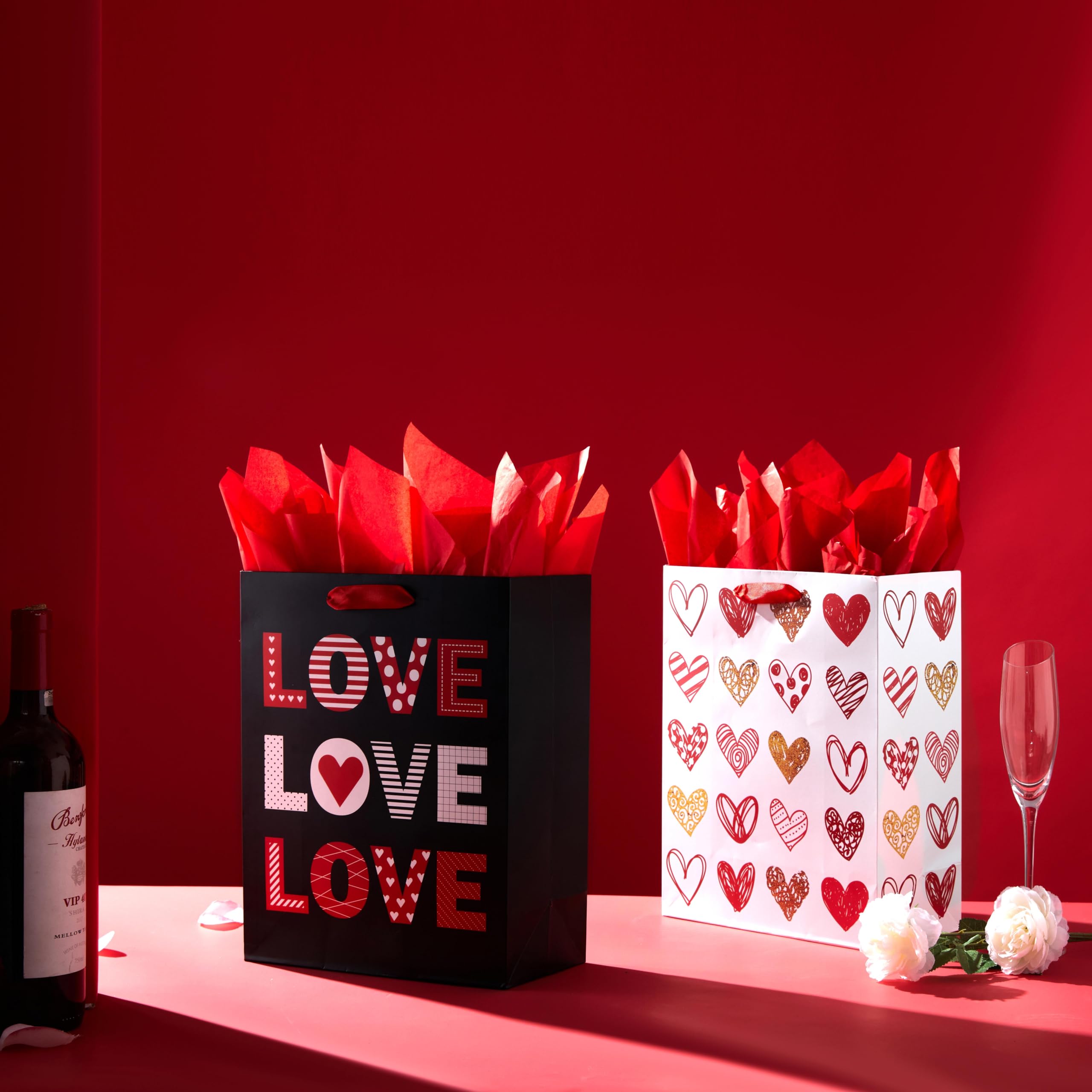 Bobobag Valentine's Day Gift Bag 13 Inch - With Tissue Paper & Greeting Card